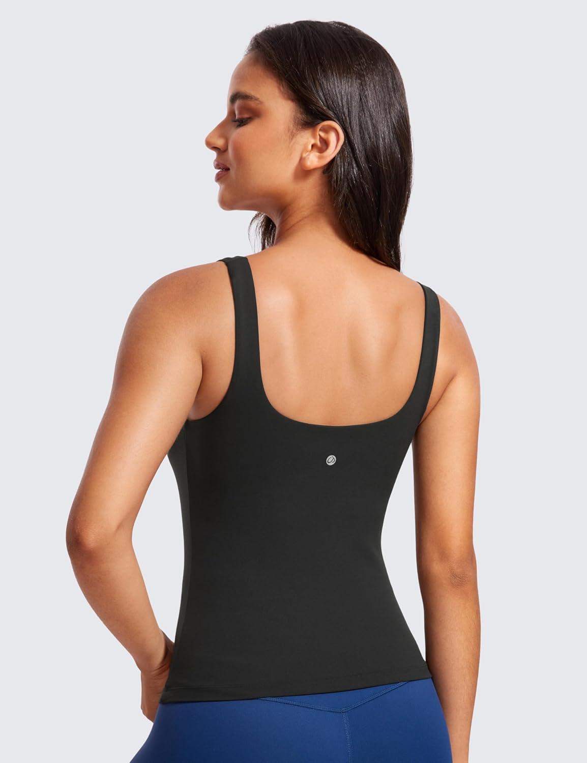 imageCRZ YOGA Butterluxe U Neck Tank Tops for Women Padded Athletic Workout Camisole Crop Tops with Built in BraBlack