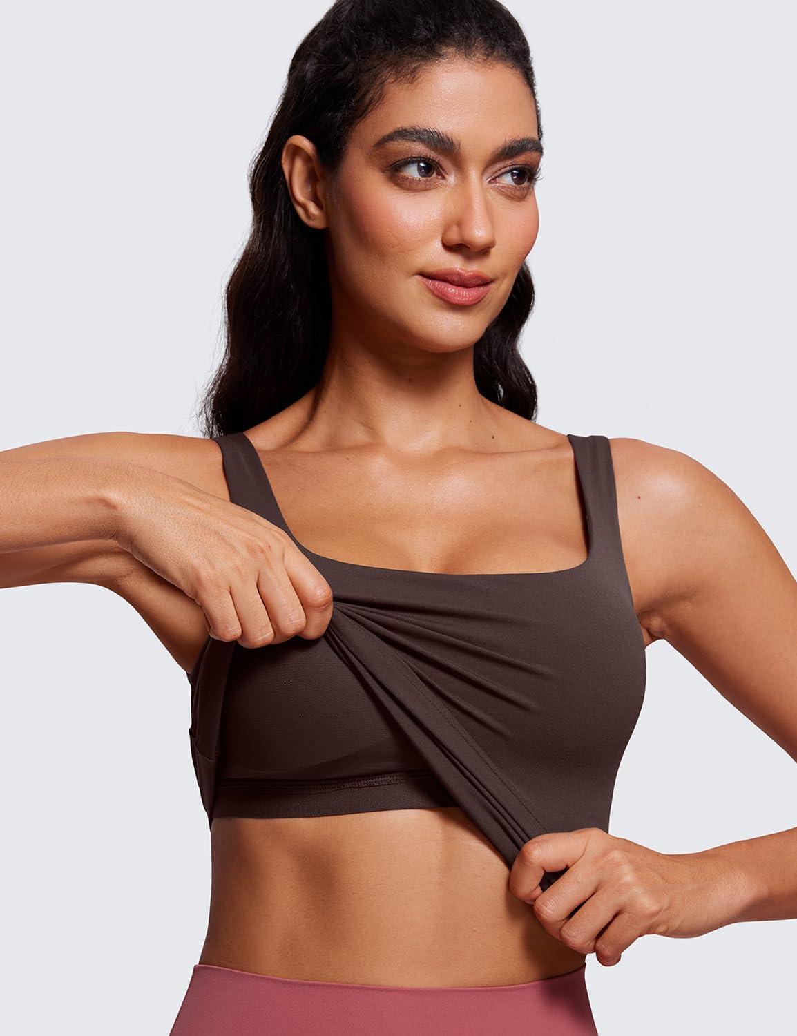 imageCRZ YOGA Butterluxe U Neck Tank Tops for Women Padded Athletic Workout Camisole Crop Tops with Built in BraHot Fudge Brown