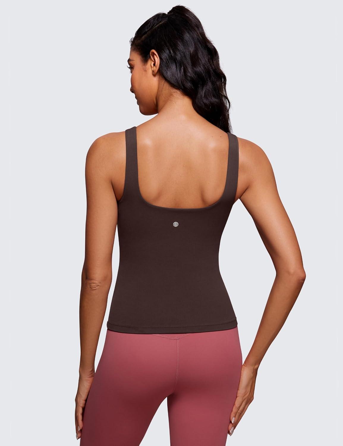 imageCRZ YOGA Butterluxe U Neck Tank Tops for Women Padded Athletic Workout Camisole Crop Tops with Built in BraHot Fudge Brown