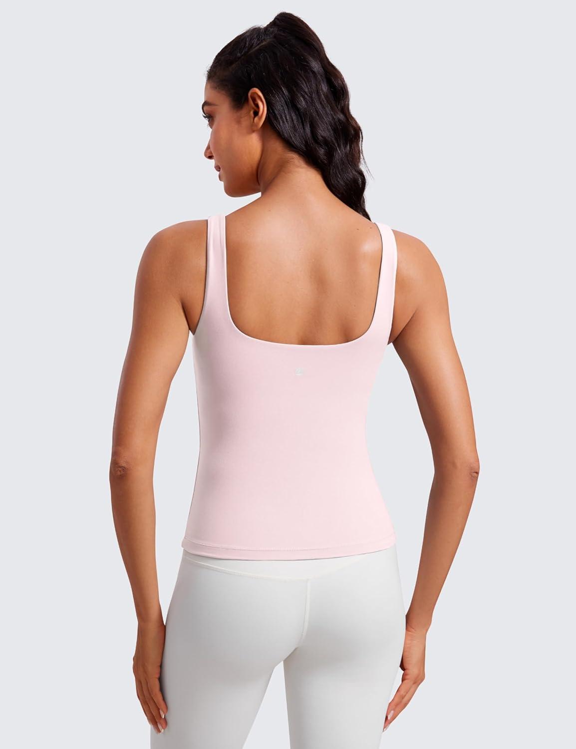 imageCRZ YOGA Butterluxe U Neck Tank Tops for Women Padded Athletic Workout Camisole Crop Tops with Built in BraStrawberry Pink
