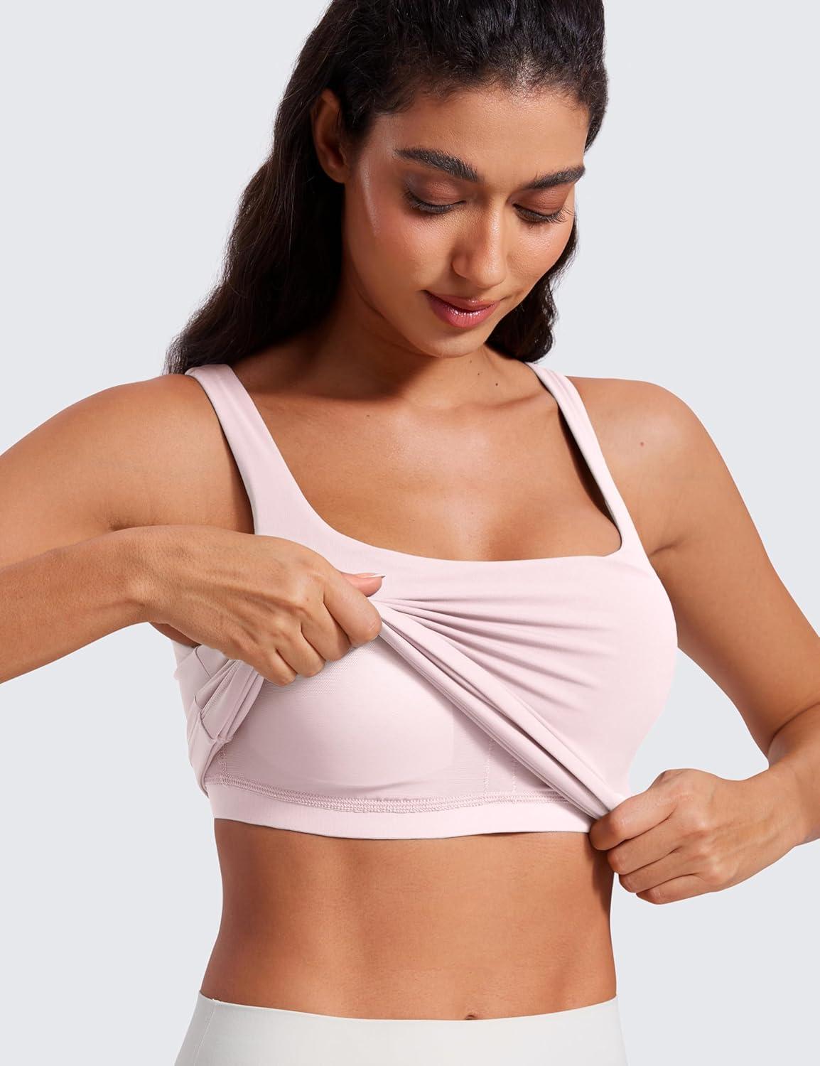 imageCRZ YOGA Butterluxe U Neck Tank Tops for Women Padded Athletic Workout Camisole Crop Tops with Built in BraStrawberry Pink