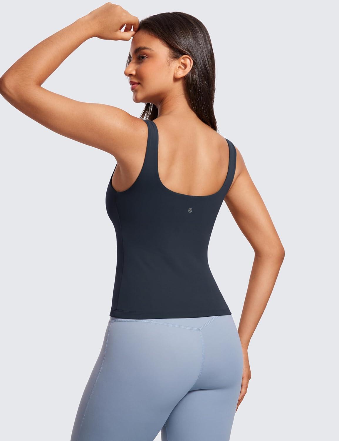 imageCRZ YOGA Butterluxe U Neck Tank Tops for Women Padded Athletic Workout Camisole Crop Tops with Built in BraTrue Navy