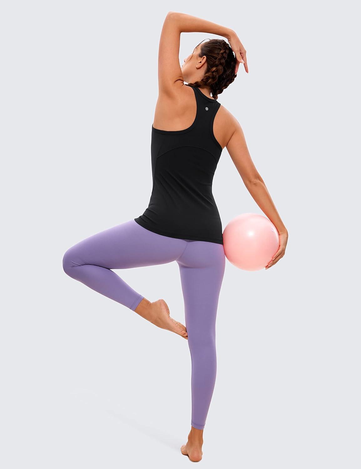 imageCRZ YOGA Butterluxe Womens Workout Racerback Sleeveless Tops High Neck Athletic Camisole Tanks Running Gym Yoga ShirtsBlack