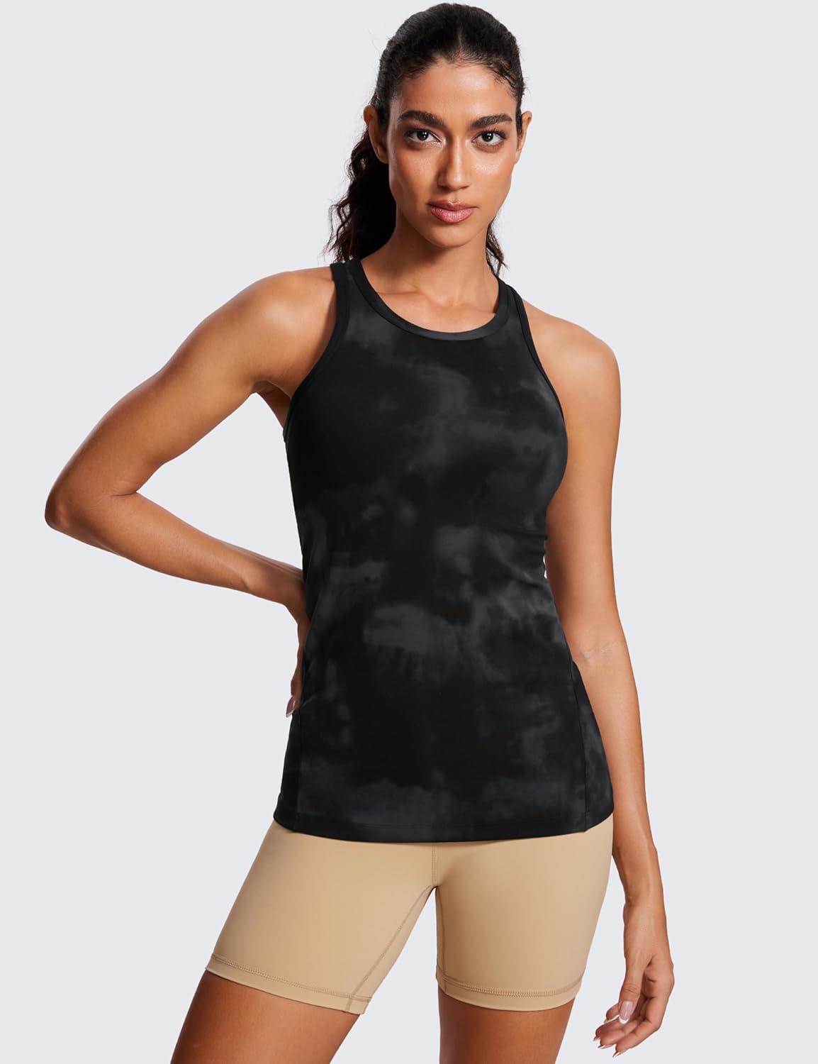 imageCRZ YOGA Butterluxe Womens Workout Racerback Sleeveless Tops High Neck Athletic Camisole Tanks Running Gym Yoga ShirtsBlack Tie Dye Flowers