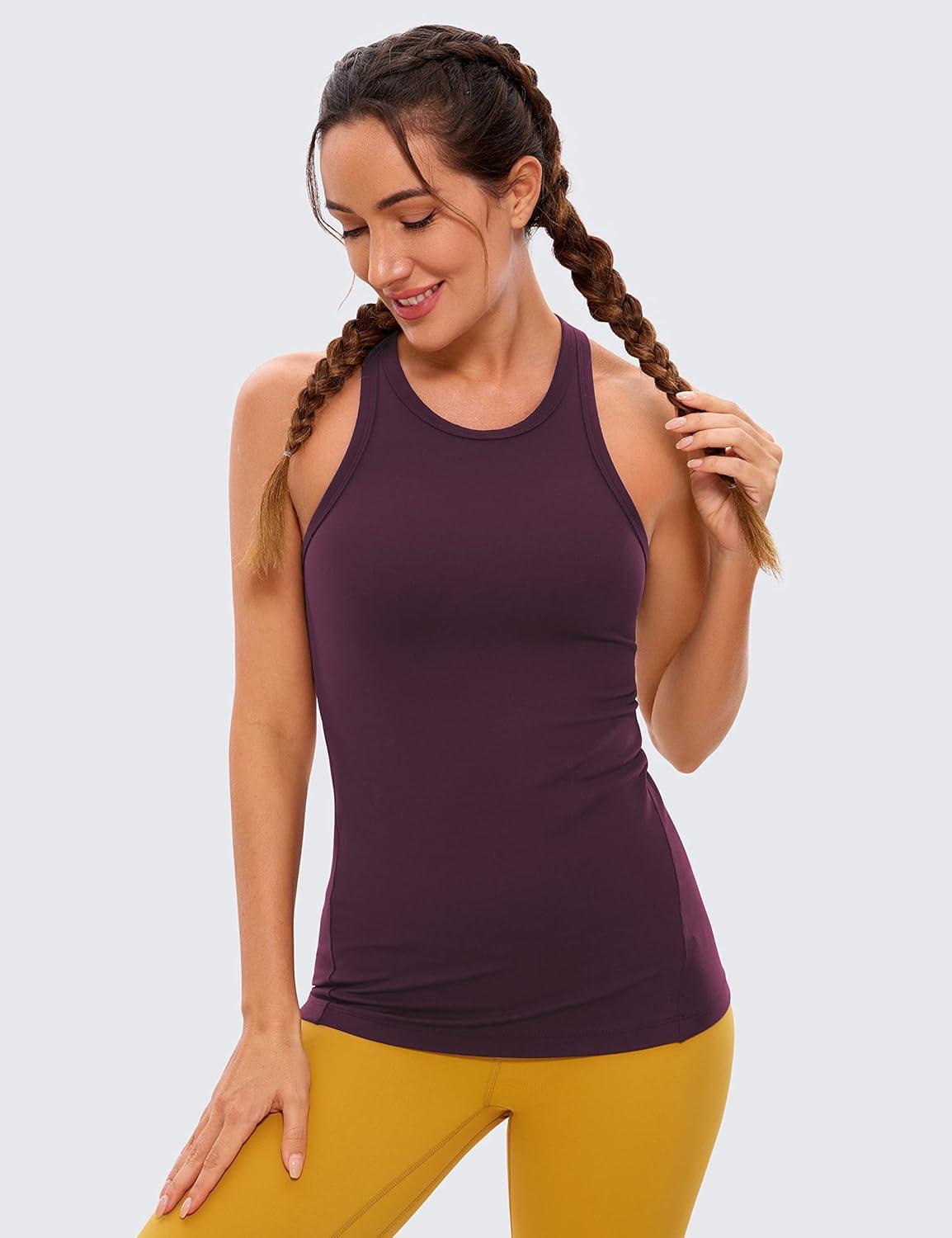 imageCRZ YOGA Butterluxe Womens Workout Racerback Sleeveless Tops High Neck Athletic Camisole Tanks Running Gym Yoga ShirtsDeep Purple