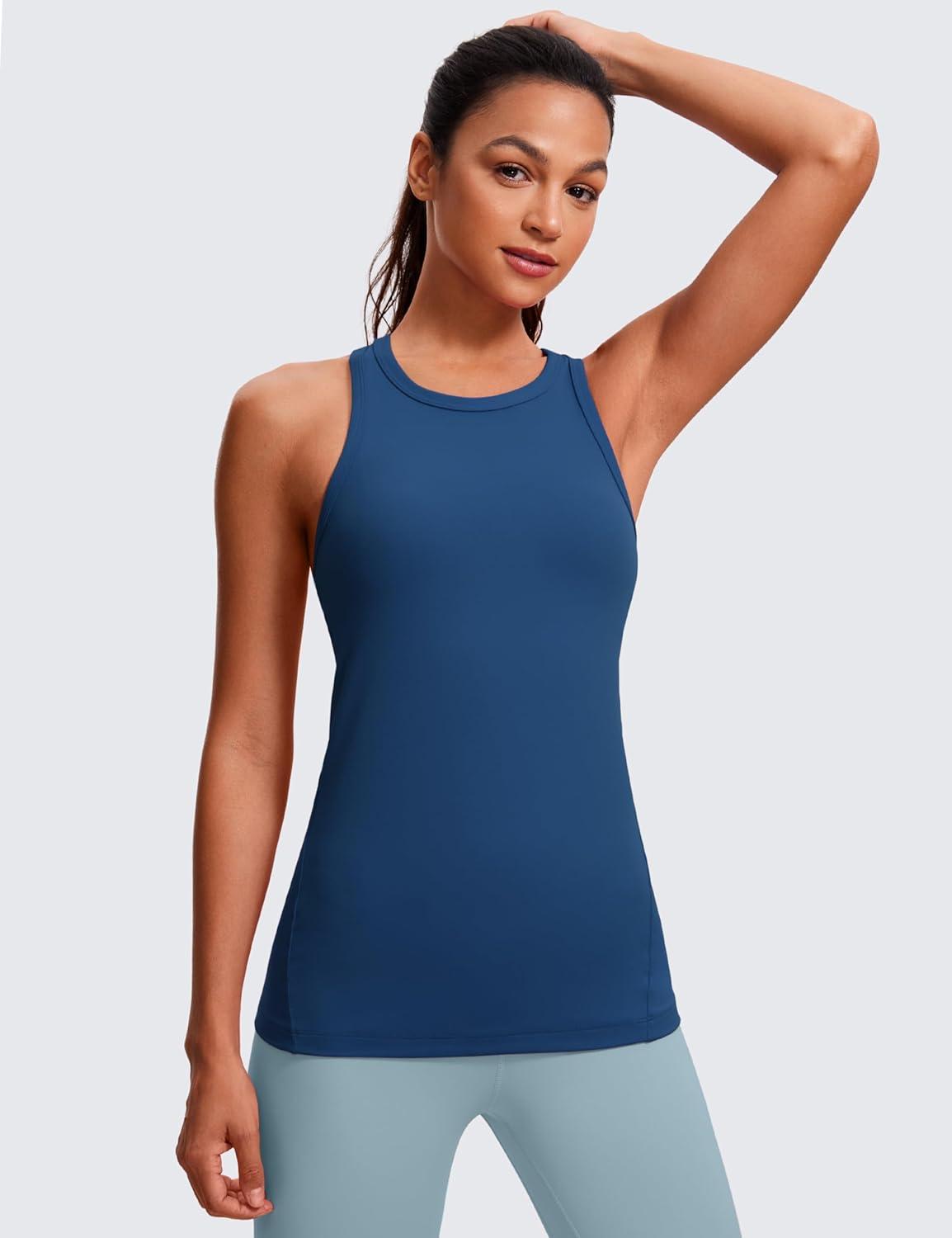 imageCRZ YOGA Butterluxe Womens Workout Racerback Sleeveless Tops High Neck Athletic Camisole Tanks Running Gym Yoga ShirtsFrench Navy