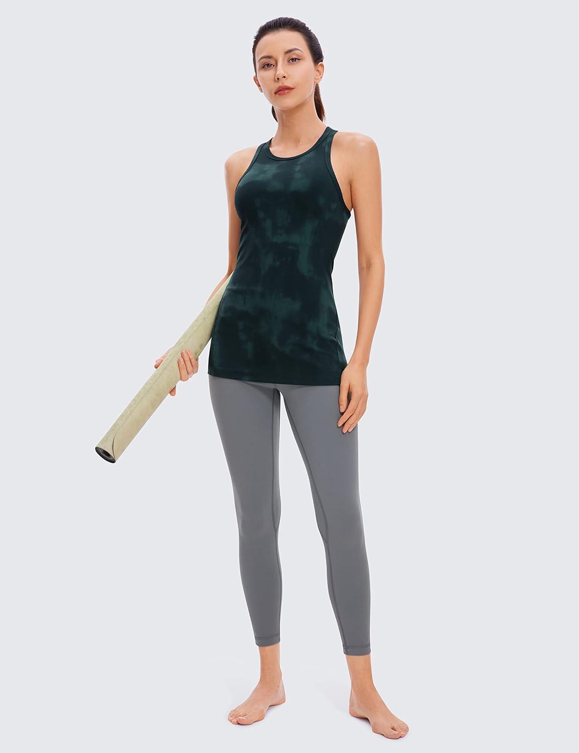 imageCRZ YOGA Butterluxe Womens Workout Racerback Sleeveless Tops High Neck Athletic Camisole Tanks Running Gym Yoga ShirtsGreen Tiedye Flowers