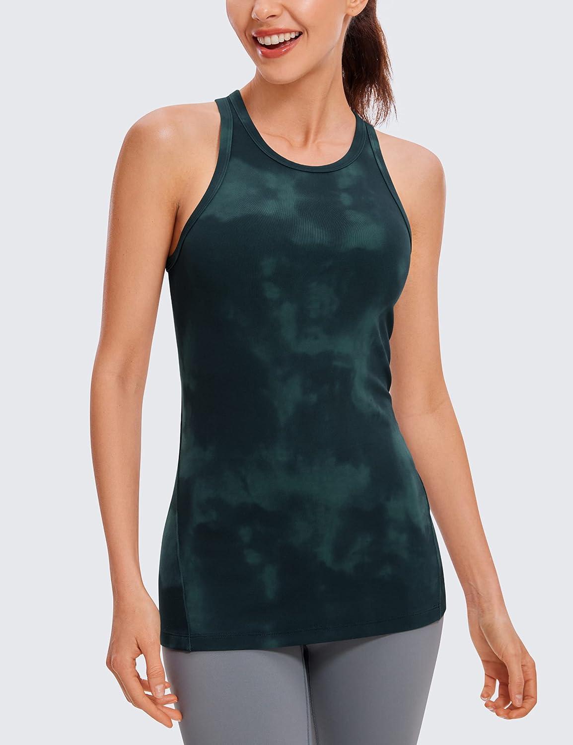 imageCRZ YOGA Butterluxe Womens Workout Racerback Sleeveless Tops High Neck Athletic Camisole Tanks Running Gym Yoga ShirtsGreen Tiedye Flowers