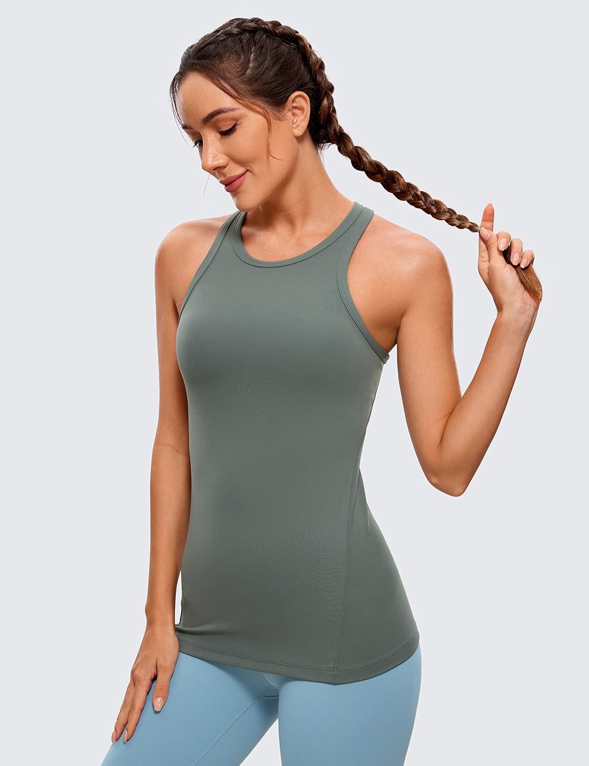 imageCRZ YOGA Butterluxe Womens Workout Racerback Sleeveless Tops High Neck Athletic Camisole Tanks Running Gym Yoga ShirtsGrey Sage