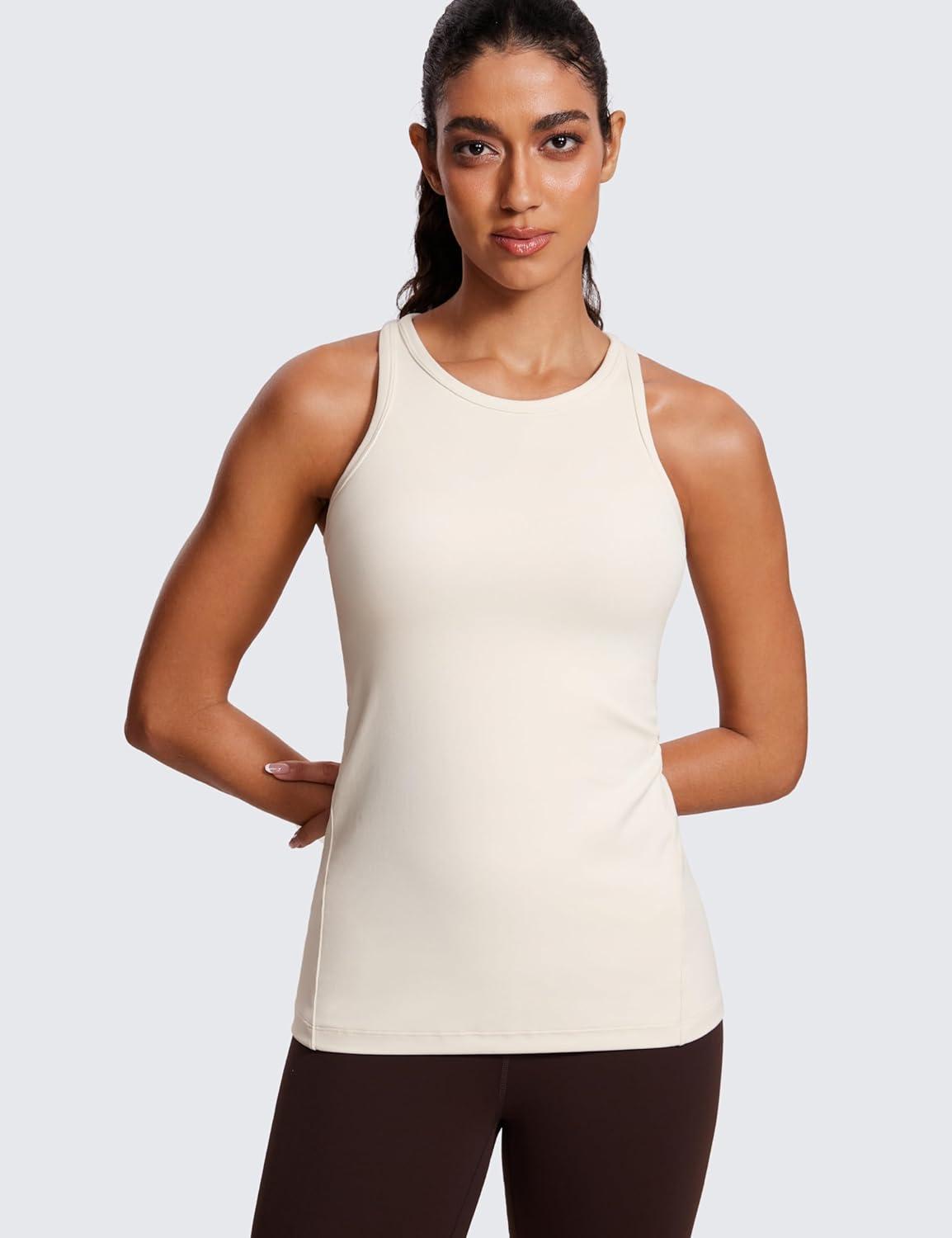 imageCRZ YOGA Butterluxe Womens Workout Racerback Sleeveless Tops High Neck Athletic Camisole Tanks Running Gym Yoga ShirtsMilky White Bone