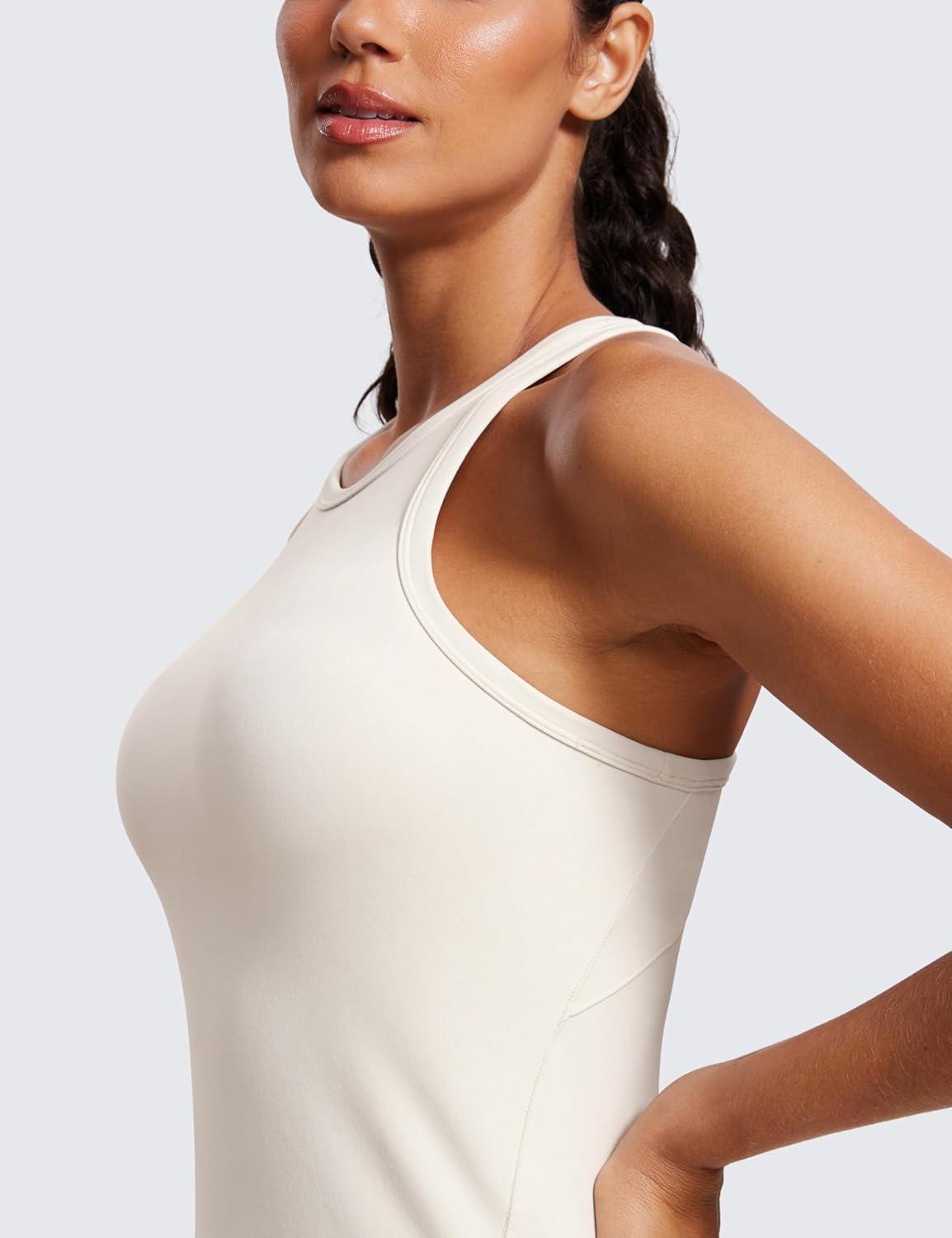 imageCRZ YOGA Butterluxe Womens Workout Racerback Sleeveless Tops High Neck Athletic Camisole Tanks Running Gym Yoga ShirtsMilky White Bone