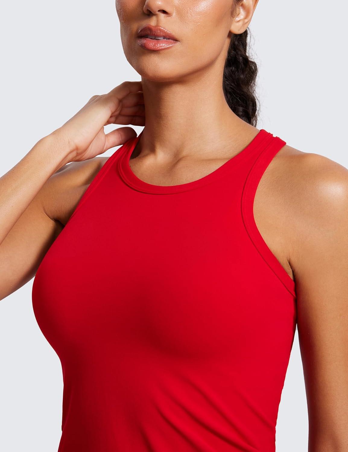 imageCRZ YOGA Butterluxe Womens Workout Racerback Sleeveless Tops High Neck Athletic Camisole Tanks Running Gym Yoga ShirtsRed Chili