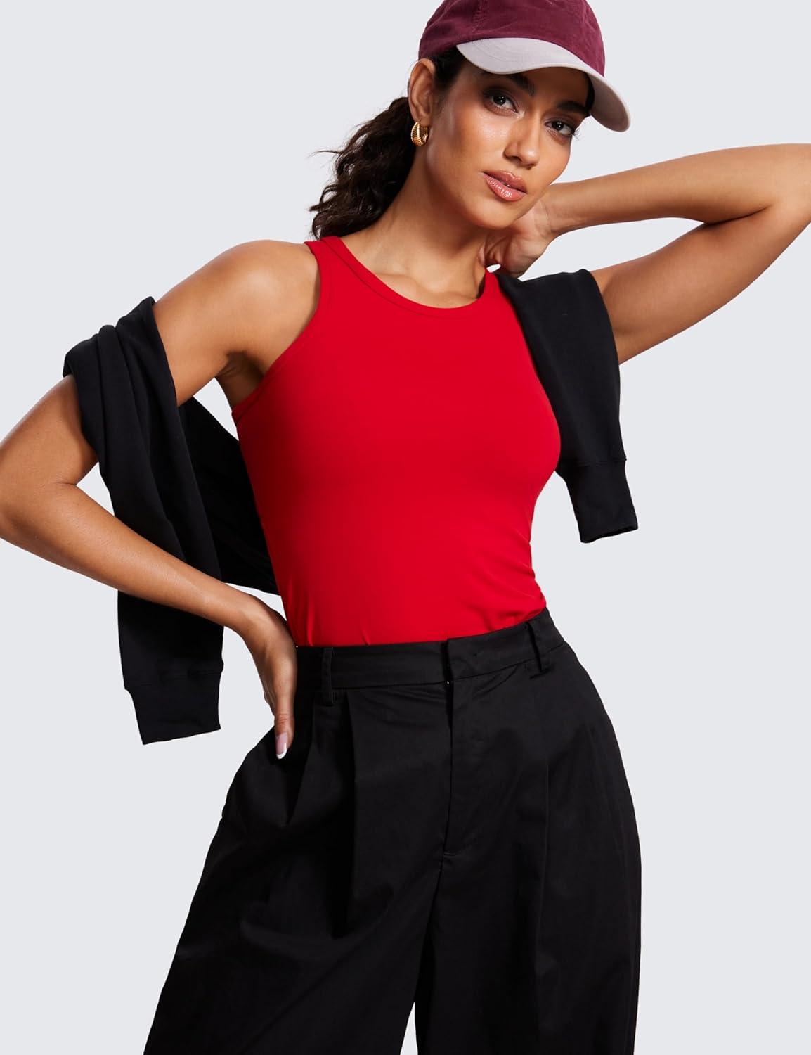 imageCRZ YOGA Butterluxe Womens Workout Racerback Sleeveless Tops High Neck Athletic Camisole Tanks Running Gym Yoga ShirtsRed Chili