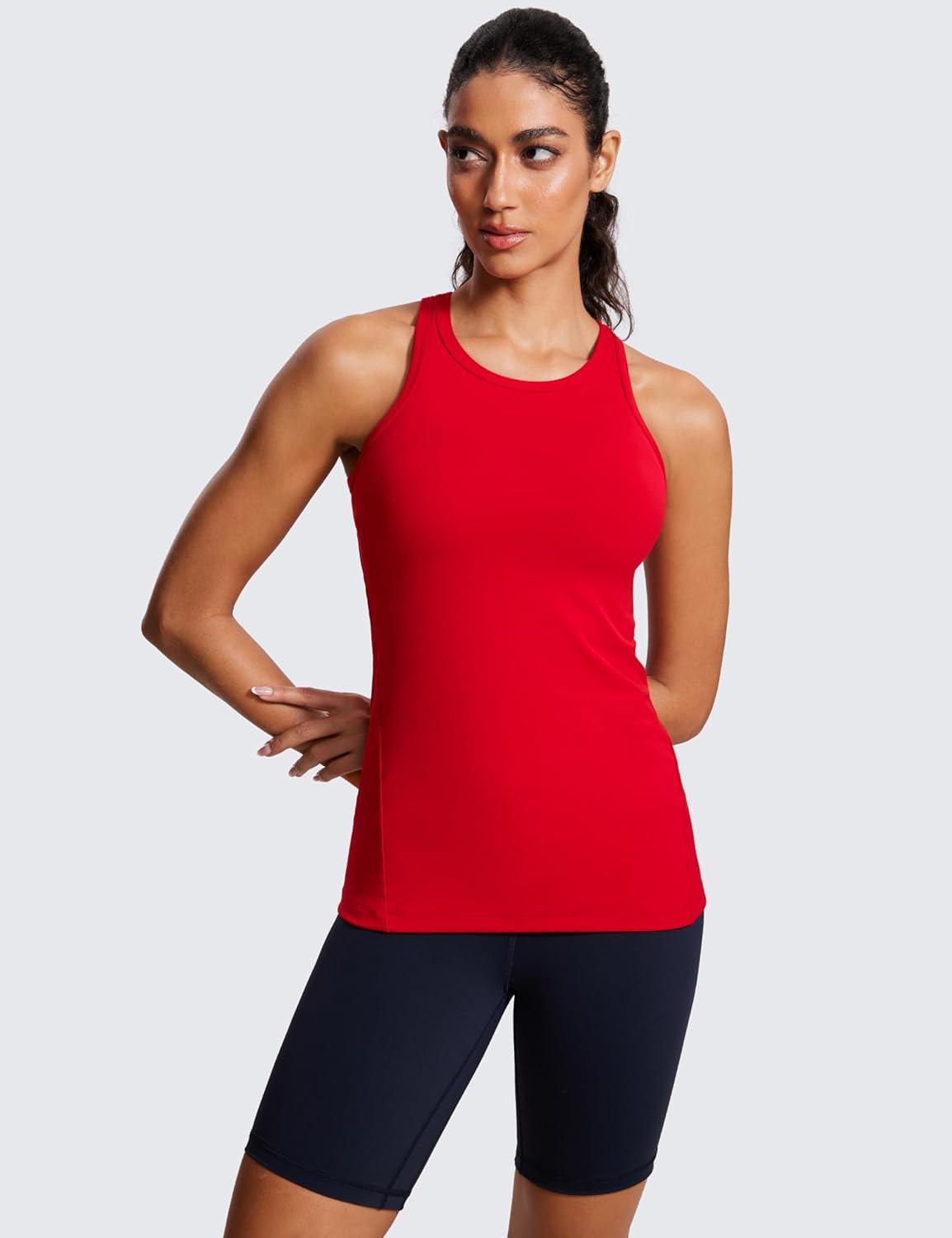 imageCRZ YOGA Butterluxe Womens Workout Racerback Sleeveless Tops High Neck Athletic Camisole Tanks Running Gym Yoga ShirtsRed Chili
