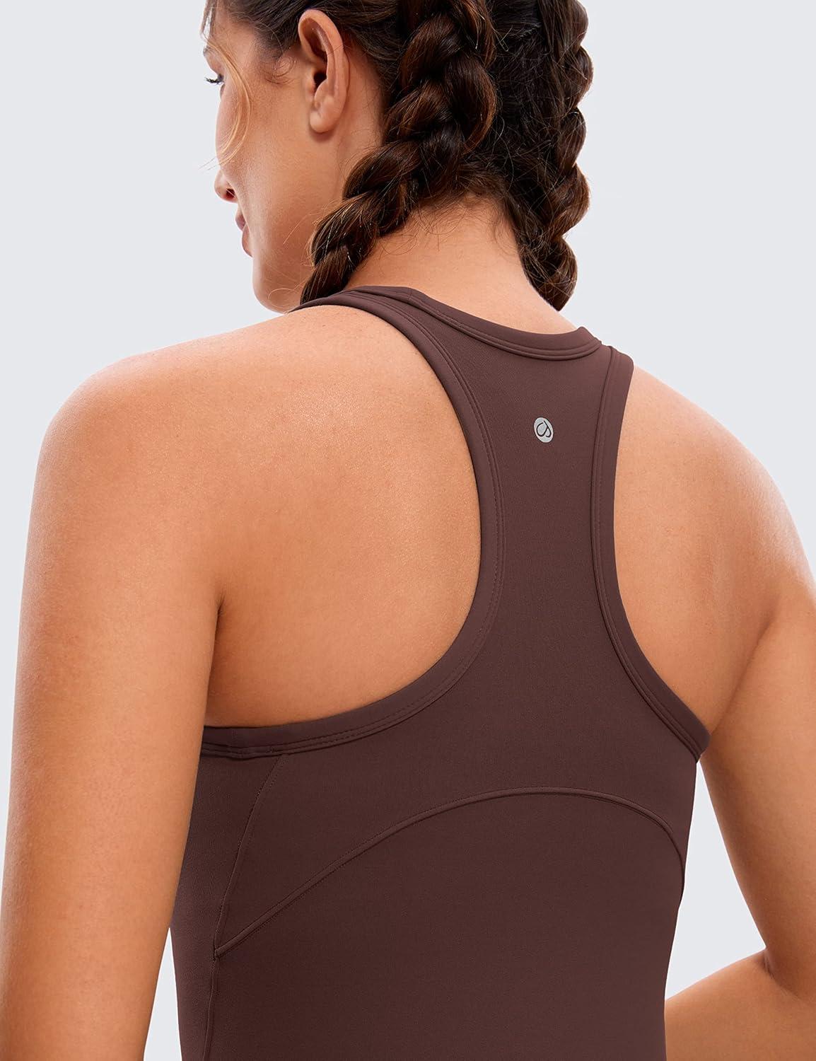 imageCRZ YOGA Butterluxe Womens Workout Racerback Sleeveless Tops High Neck Athletic Camisole Tanks Running Gym Yoga ShirtsTaupe