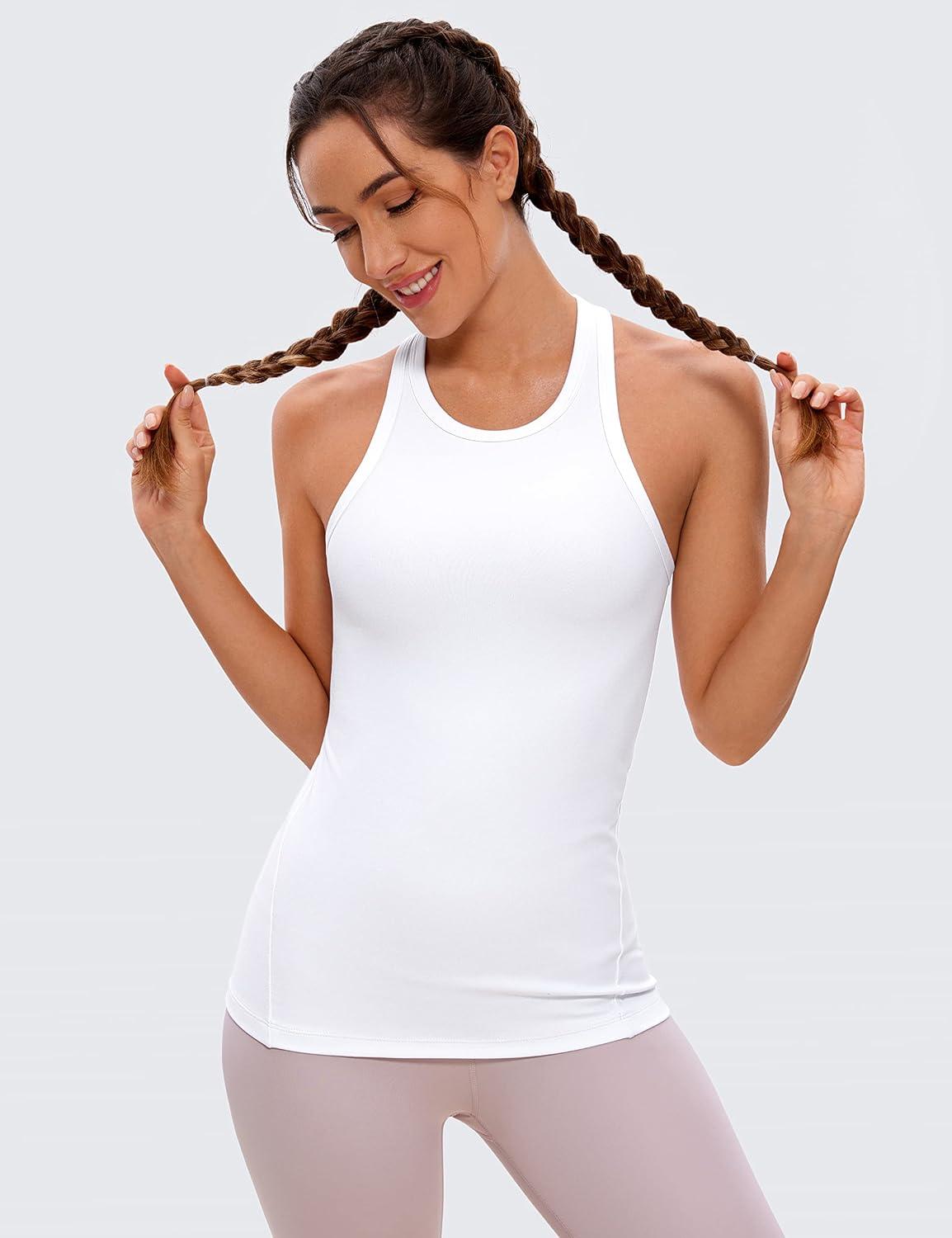 imageCRZ YOGA Butterluxe Womens Workout Racerback Sleeveless Tops High Neck Athletic Camisole Tanks Running Gym Yoga ShirtsWhite