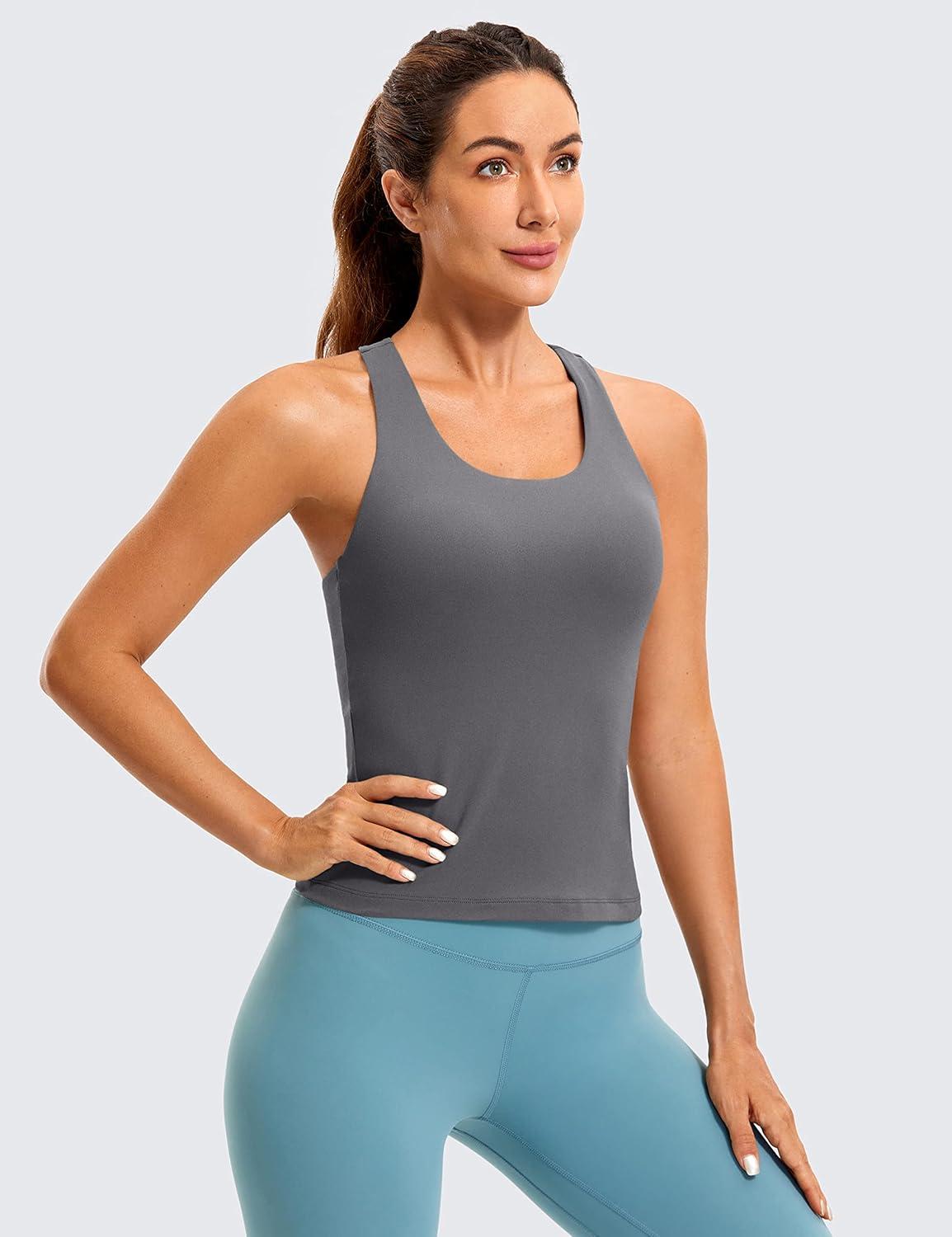 imageCRZ YOGA Butterluxe Workout Racerback Tank Tops for Women Padded Athletic Spandex Yoga Shirts with Built in BraDark Carbon