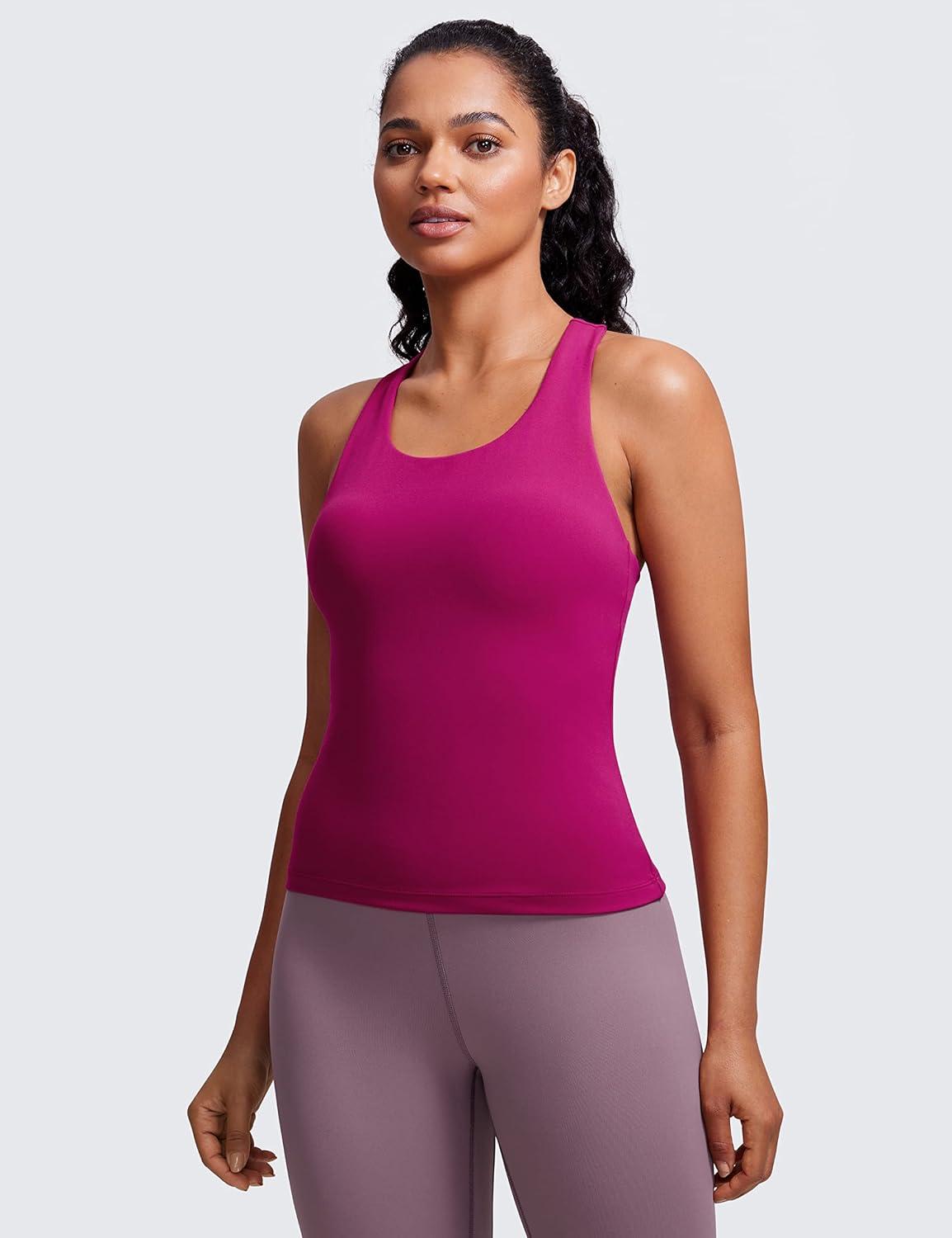 imageCRZ YOGA Butterluxe Workout Racerback Tank Tops for Women Padded Athletic Spandex Yoga Shirts with Built in BraMagenta Purple