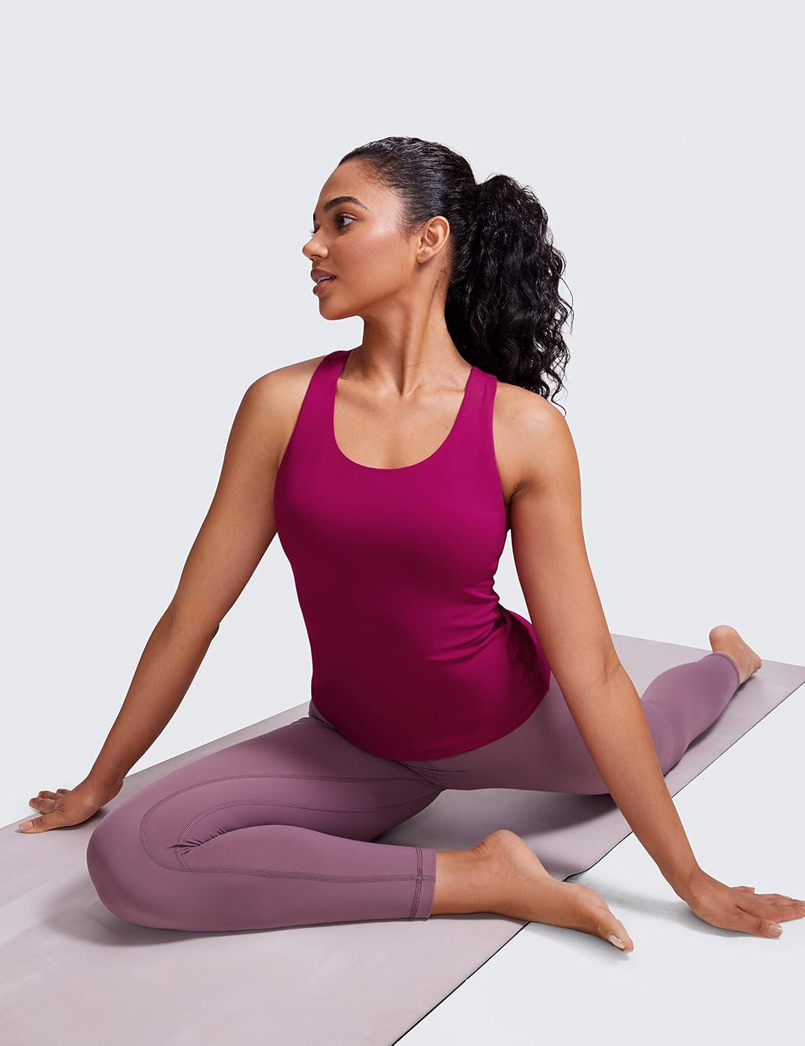 imageCRZ YOGA Butterluxe Workout Racerback Tank Tops for Women Padded Athletic Spandex Yoga Shirts with Built in BraMagenta Purple