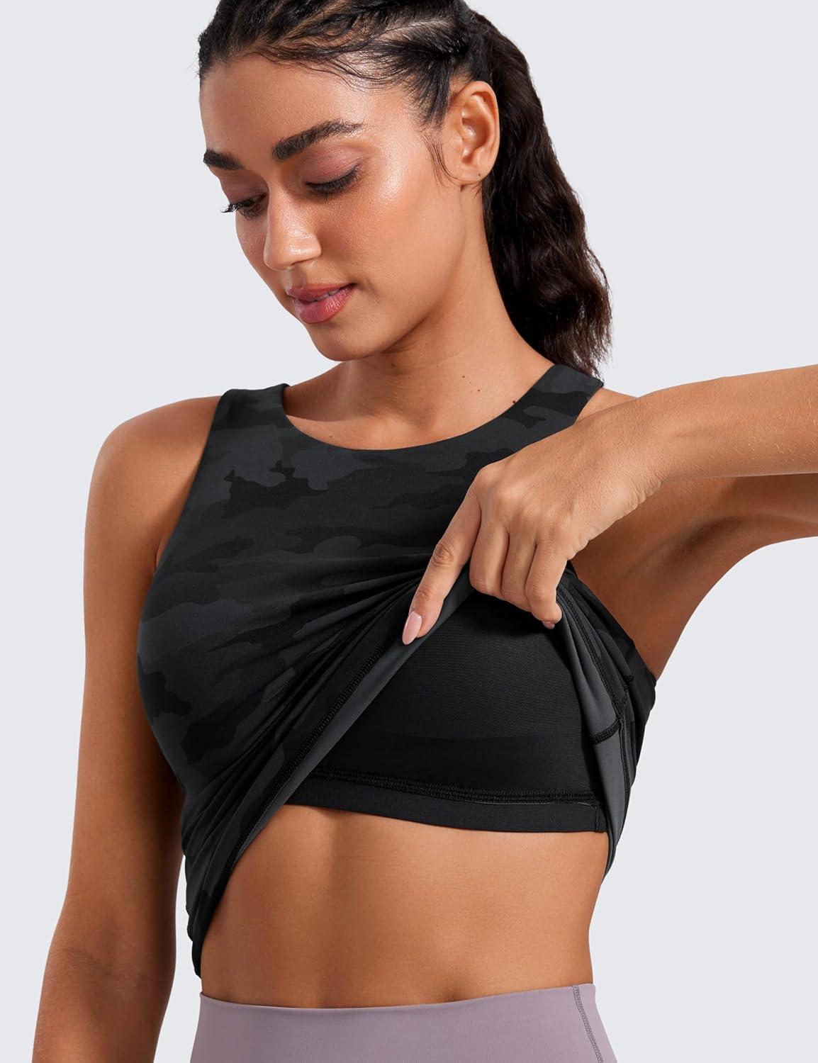 imageCRZ YOGA Butterluxe Workout Tank Tops for Women Racerback Padded High Neck Yoga Athletic Shirt with Built in BraDark Grey Camouflage 2