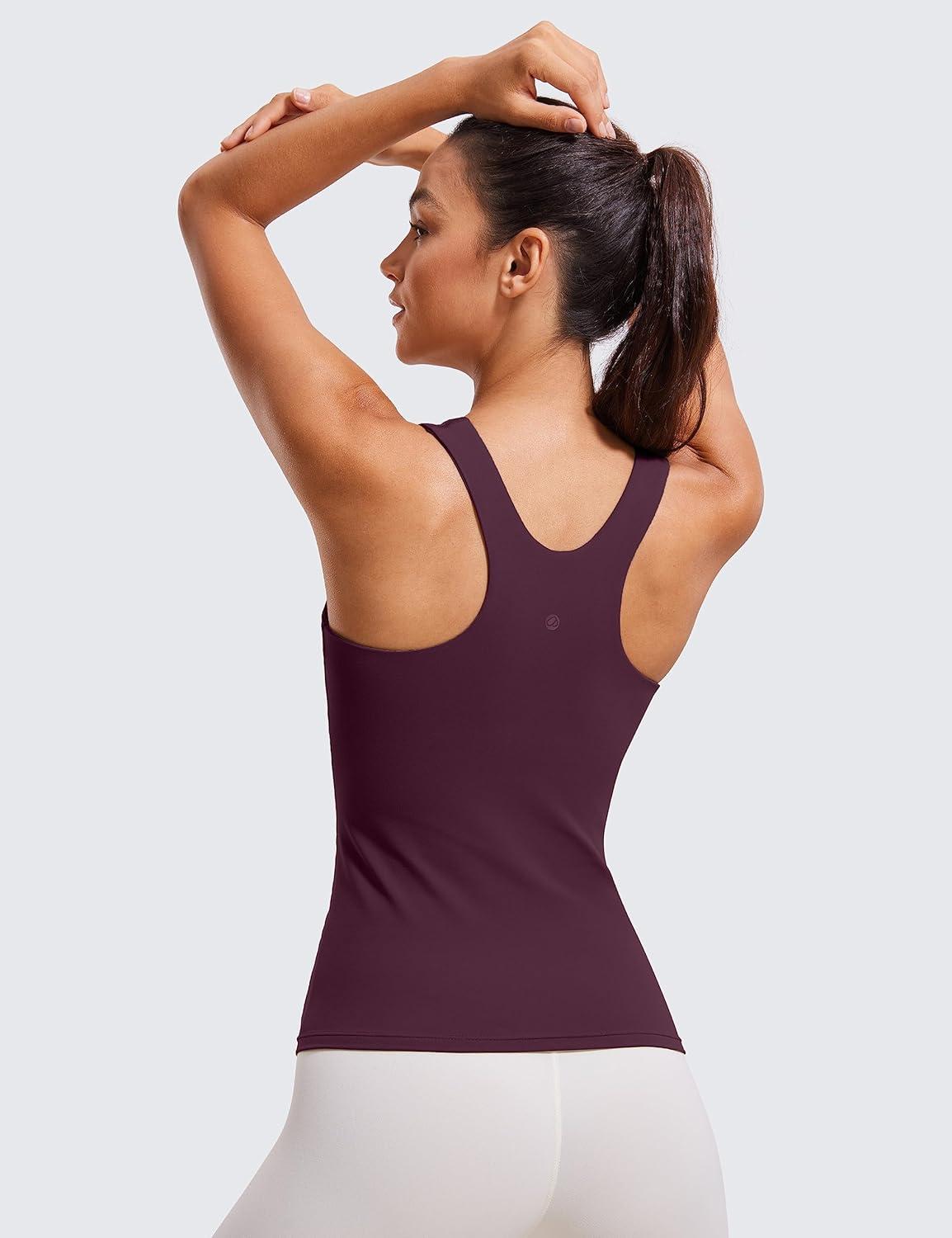 imageCRZ YOGA Butterluxe Workout Tank Tops for Women Racerback Padded High Neck Yoga Athletic Shirt with Built in BraDeep Purple