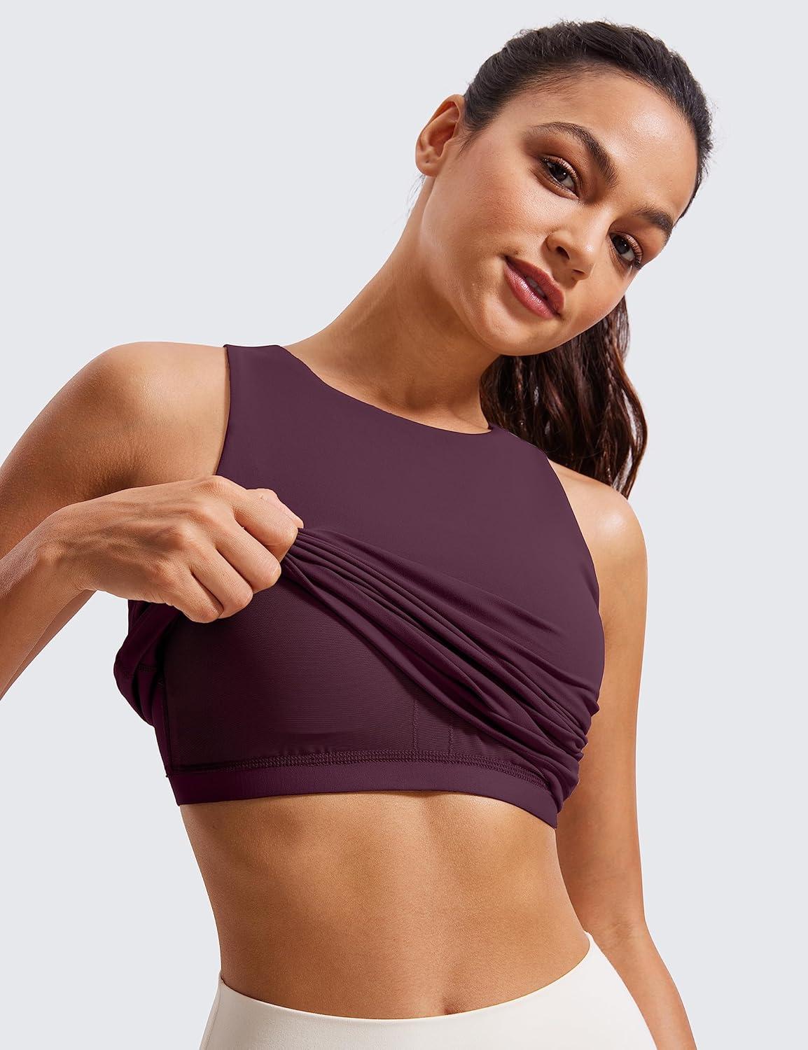imageCRZ YOGA Butterluxe Workout Tank Tops for Women Racerback Padded High Neck Yoga Athletic Shirt with Built in BraDeep Purple