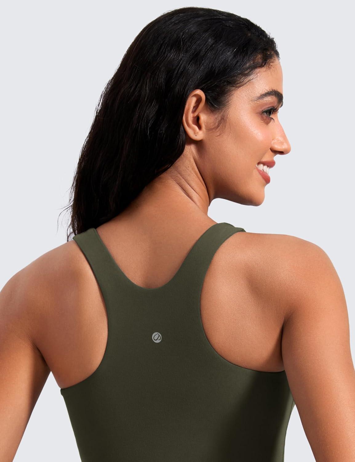 imageCRZ YOGA Butterluxe Workout Tank Tops for Women Racerback Padded High Neck Yoga Athletic Shirt with Built in BraOlive Green
