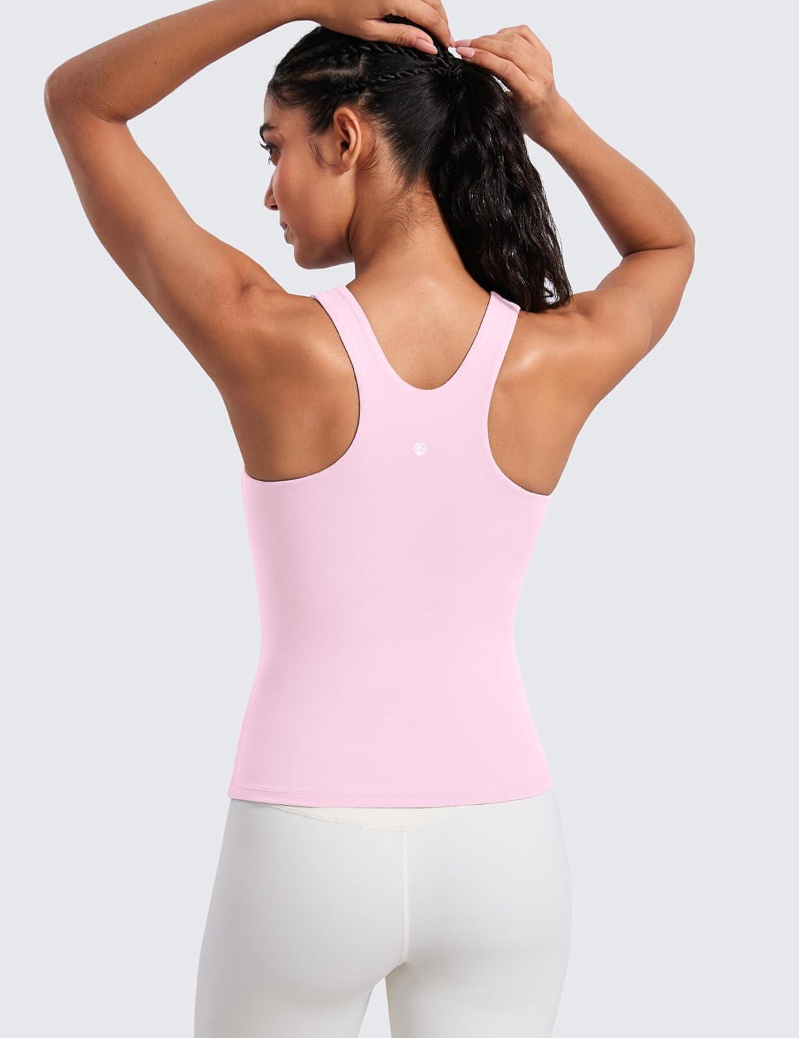 imageCRZ YOGA Butterluxe Workout Tank Tops for Women Racerback Padded High Neck Yoga Athletic Shirt with Built in BraPink Peony