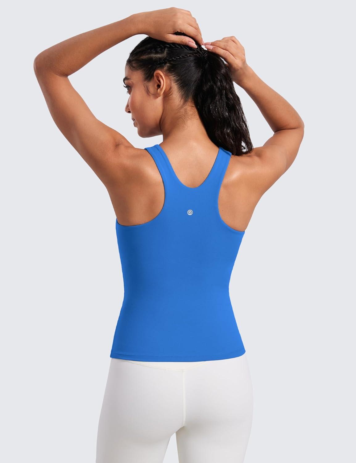 imageCRZ YOGA Butterluxe Workout Tank Tops for Women Racerback Padded High Neck Yoga Athletic Shirt with Built in BraSparkle Blue