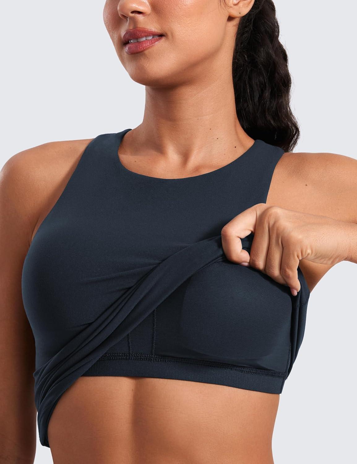 imageCRZ YOGA Butterluxe Workout Tank Tops for Women Racerback Padded High Neck Yoga Athletic Shirt with Built in BraTrue Navy