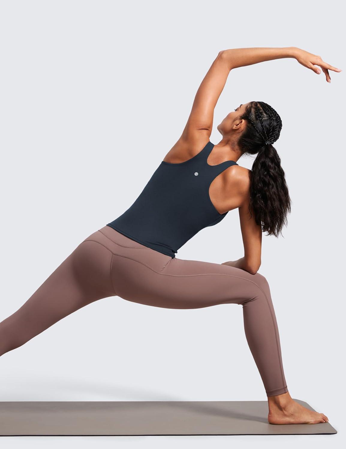 imageCRZ YOGA Butterluxe Workout Tank Tops for Women Racerback Padded High Neck Yoga Athletic Shirt with Built in BraTrue Navy