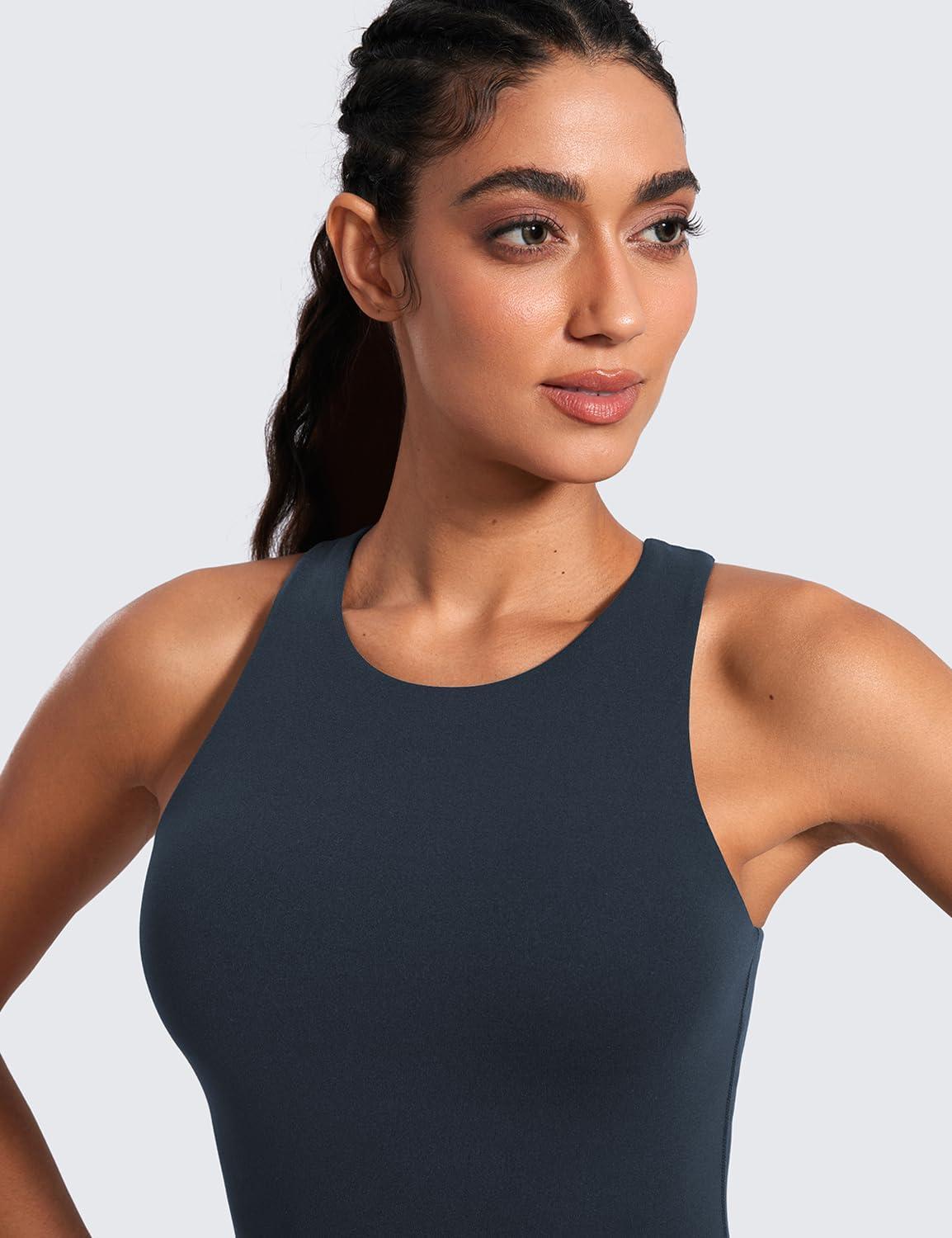 imageCRZ YOGA Butterluxe Workout Tank Tops for Women Racerback Padded High Neck Yoga Athletic Shirt with Built in BraTrue Navy