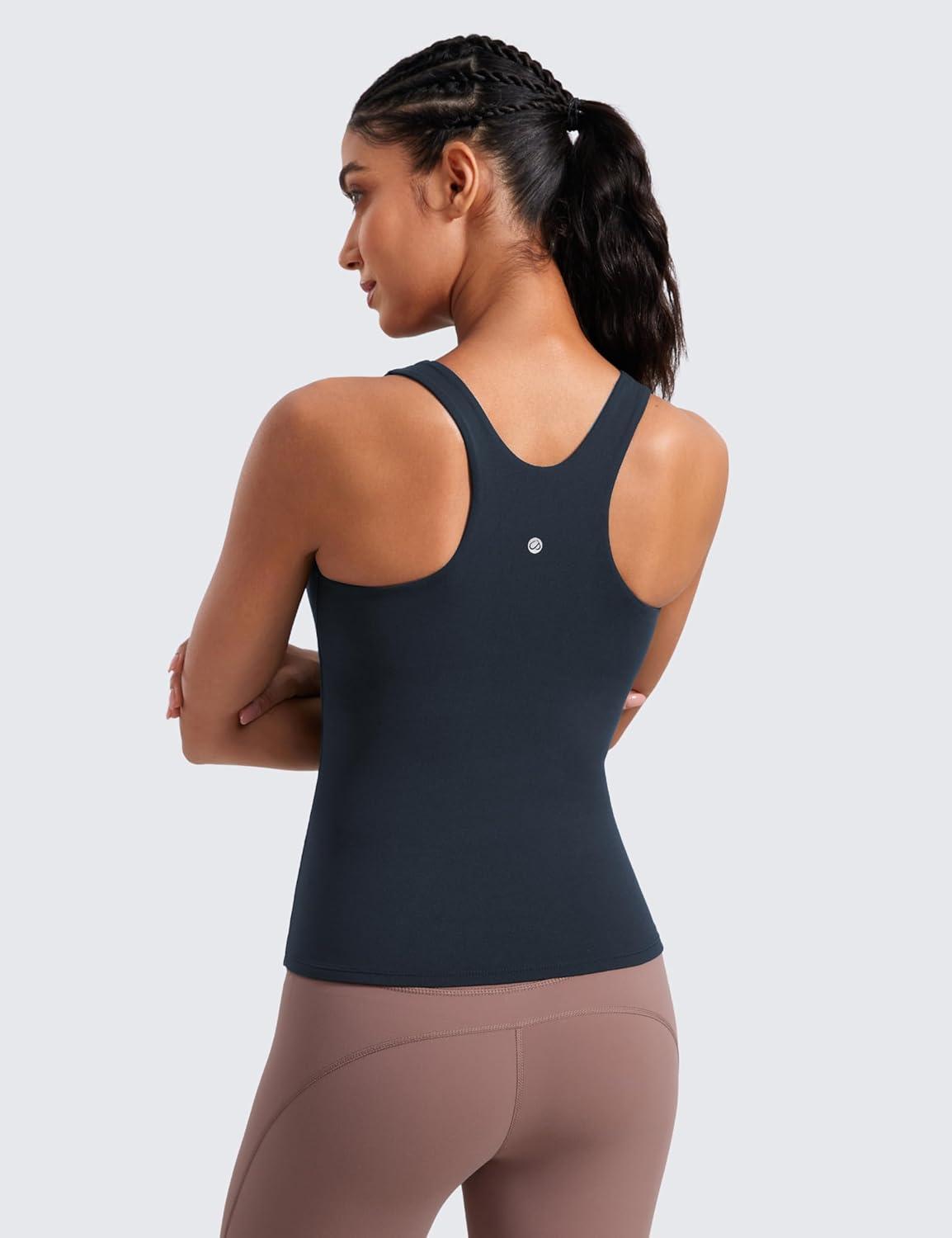 imageCRZ YOGA Butterluxe Workout Tank Tops for Women Racerback Padded High Neck Yoga Athletic Shirt with Built in BraTrue Navy