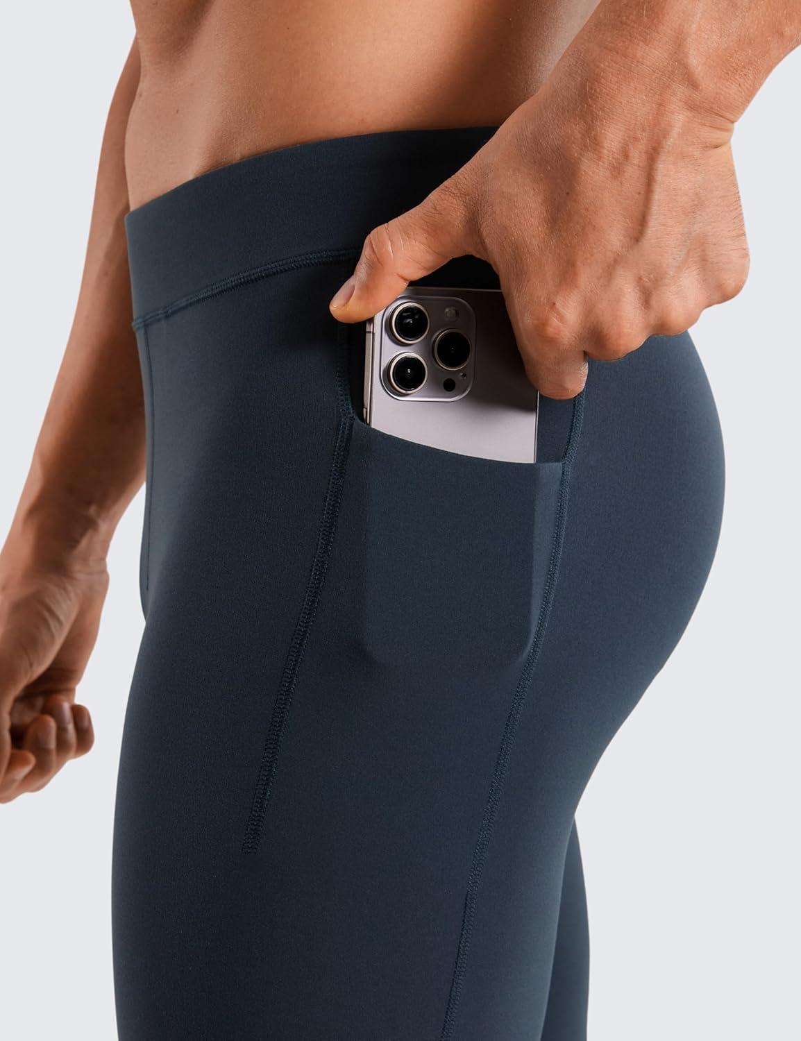 imageCRZ YOGA Butterluxe Yoga Leggings for Men 27quot Buttery Soft Yoga Workout Running Tights Pants with PocketsTrue Navy