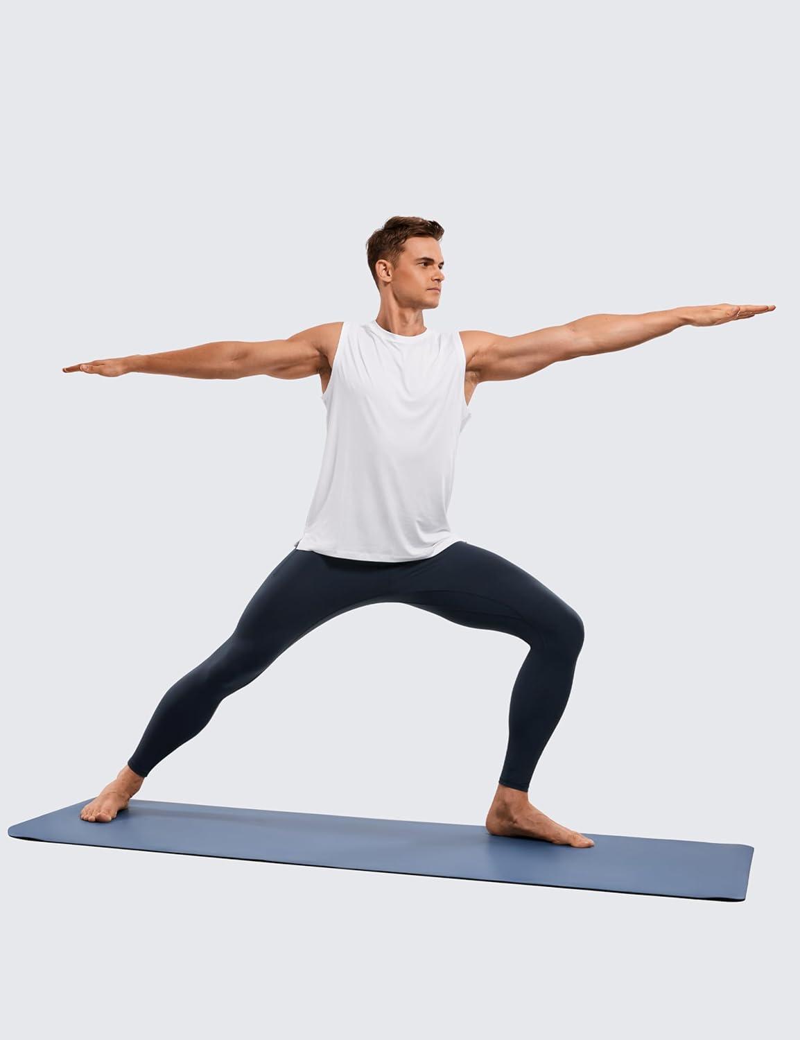 imageCRZ YOGA Butterluxe Yoga Leggings for Men 27quot Buttery Soft Yoga Workout Running Tights Pants with PocketsTrue Navy