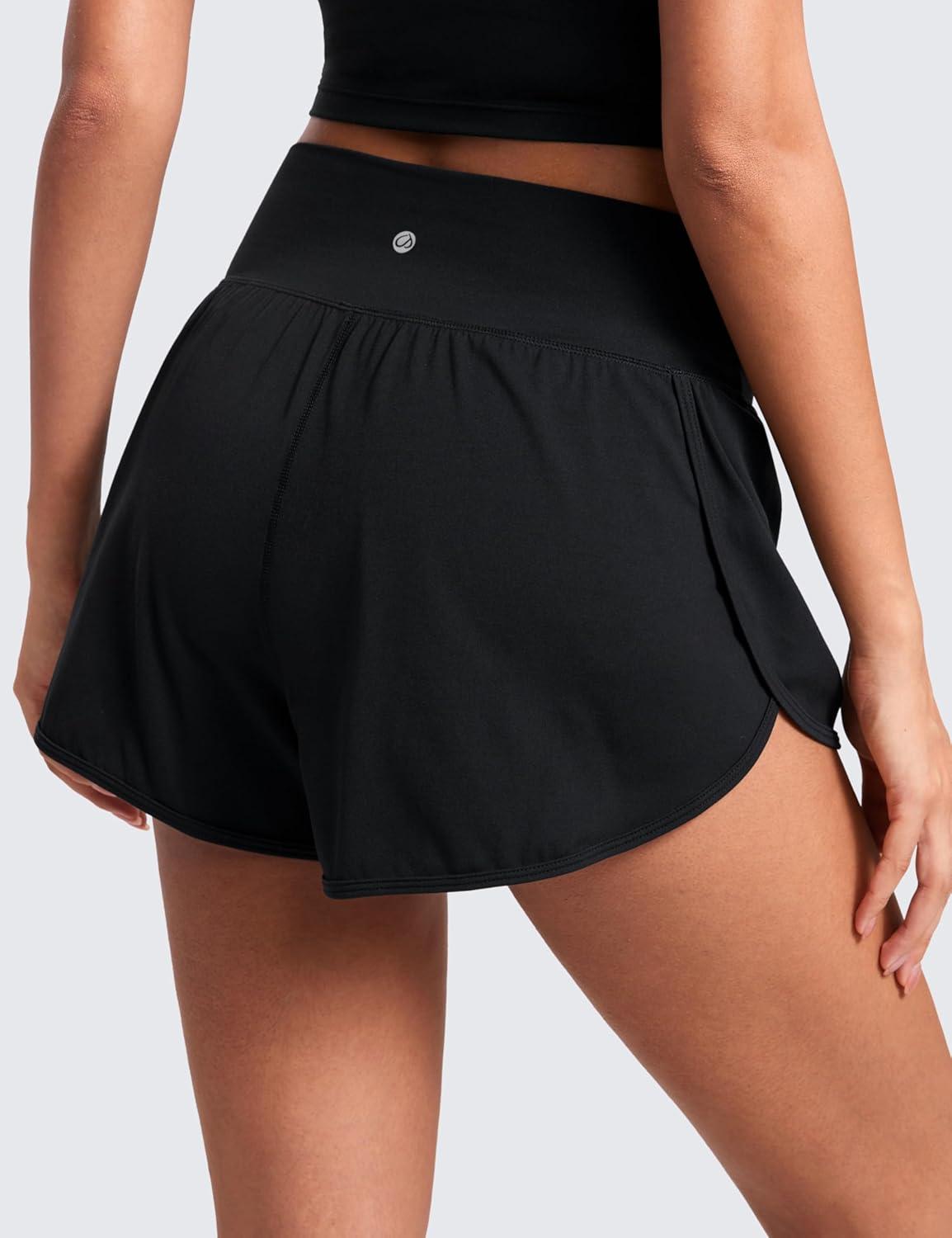 imageCRZ YOGA ButterluxeLight High Waisted Dolphin Shorts for Women 25quot Soft Split for Casual Lounge Athletic Yoga with LinerBlack