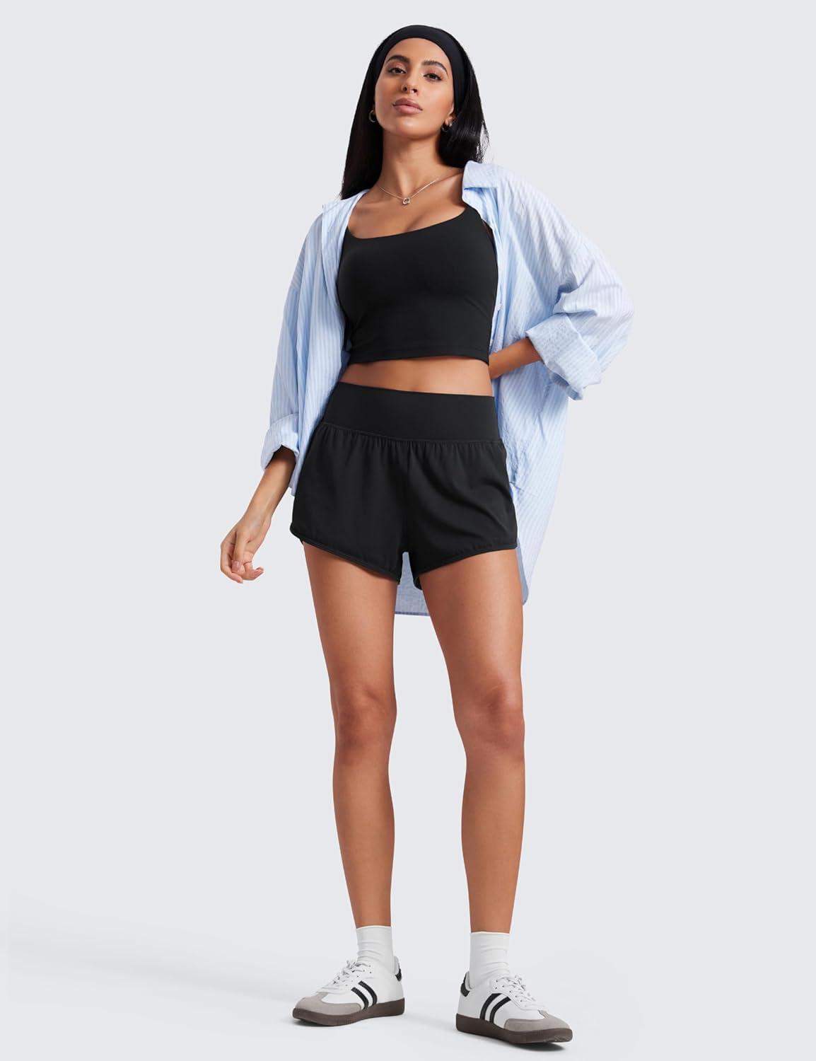 imageCRZ YOGA ButterluxeLight High Waisted Dolphin Shorts for Women 25quot Soft Split for Casual Lounge Athletic Yoga with LinerBlack