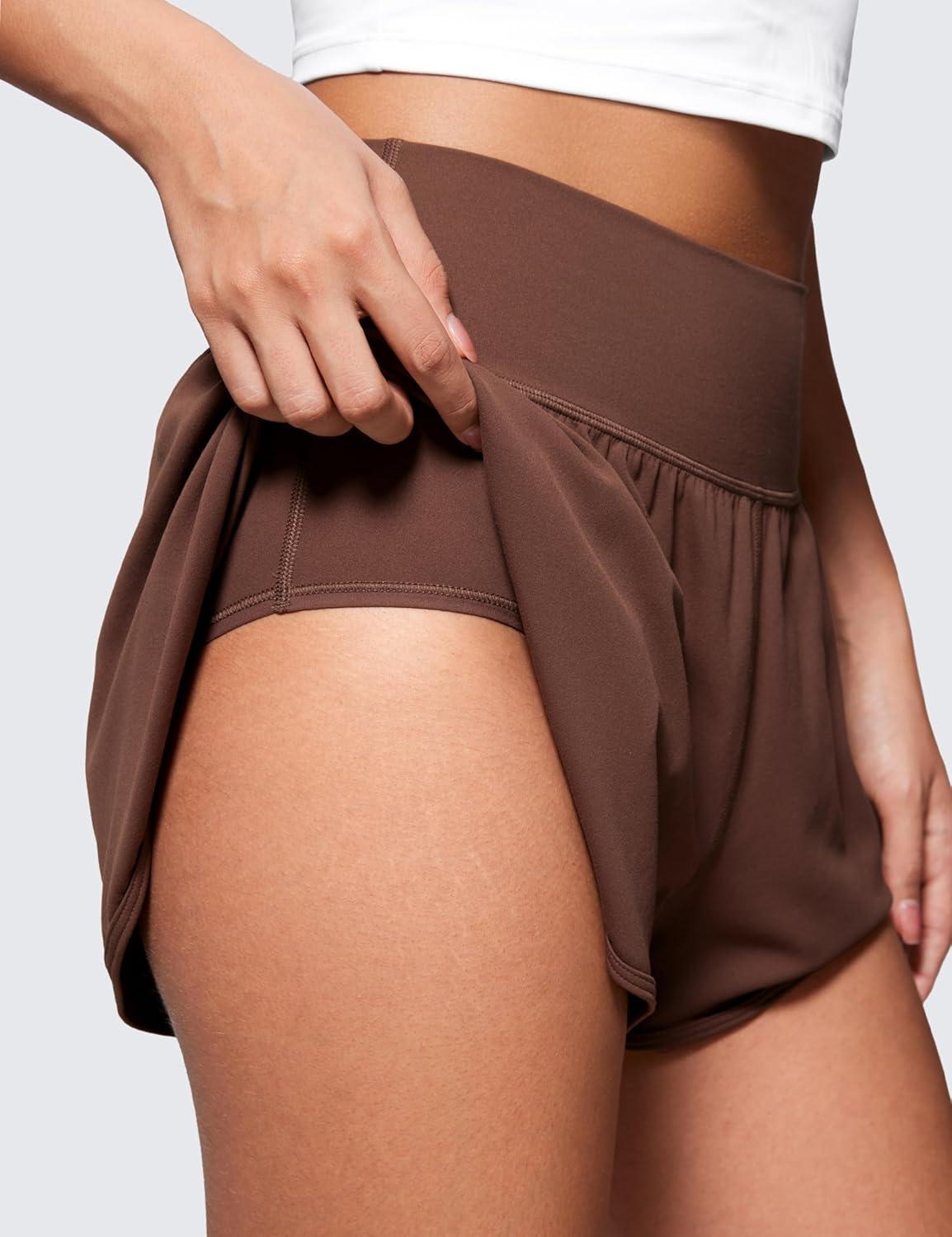 imageCRZ YOGA ButterluxeLight High Waisted Dolphin Shorts for Women 25quot Soft Split for Casual Lounge Athletic Yoga with LinerCoffee Brown