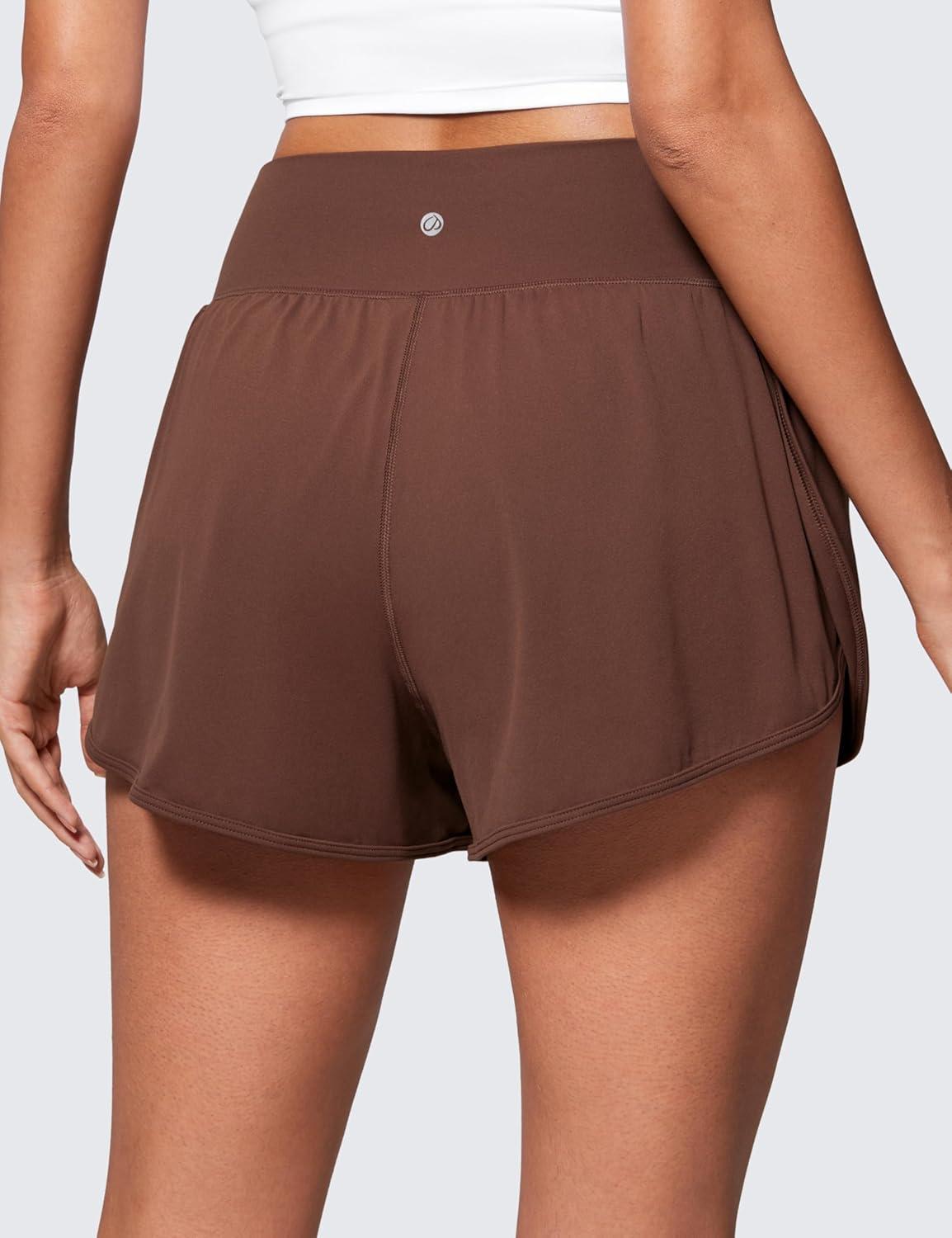 imageCRZ YOGA ButterluxeLight High Waisted Dolphin Shorts for Women 25quot Soft Split for Casual Lounge Athletic Yoga with LinerCoffee Brown