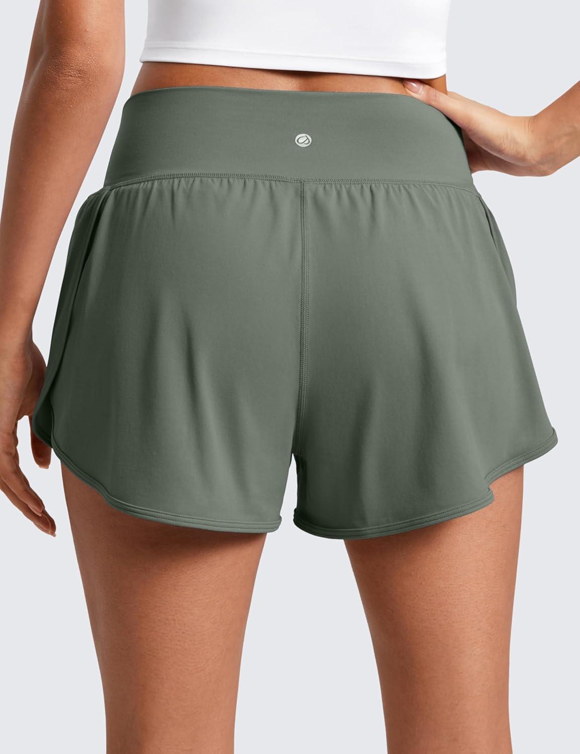 imageCRZ YOGA ButterluxeLight High Waisted Dolphin Shorts for Women 25quot Soft Split for Casual Lounge Athletic Yoga with LinerGrey Sage