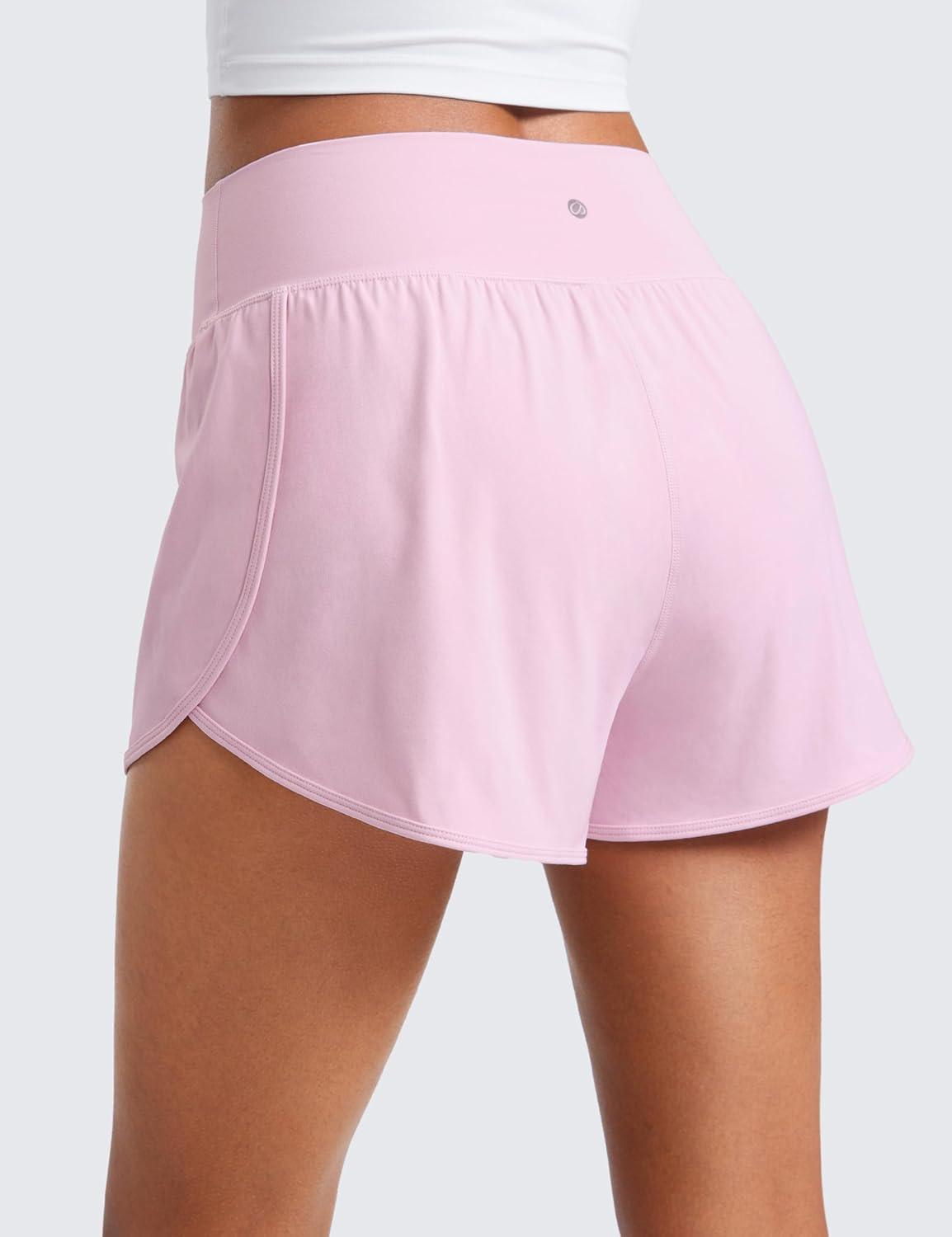 imageCRZ YOGA ButterluxeLight High Waisted Dolphin Shorts for Women 25quot Soft Split for Casual Lounge Athletic Yoga with LinerPink Peony
