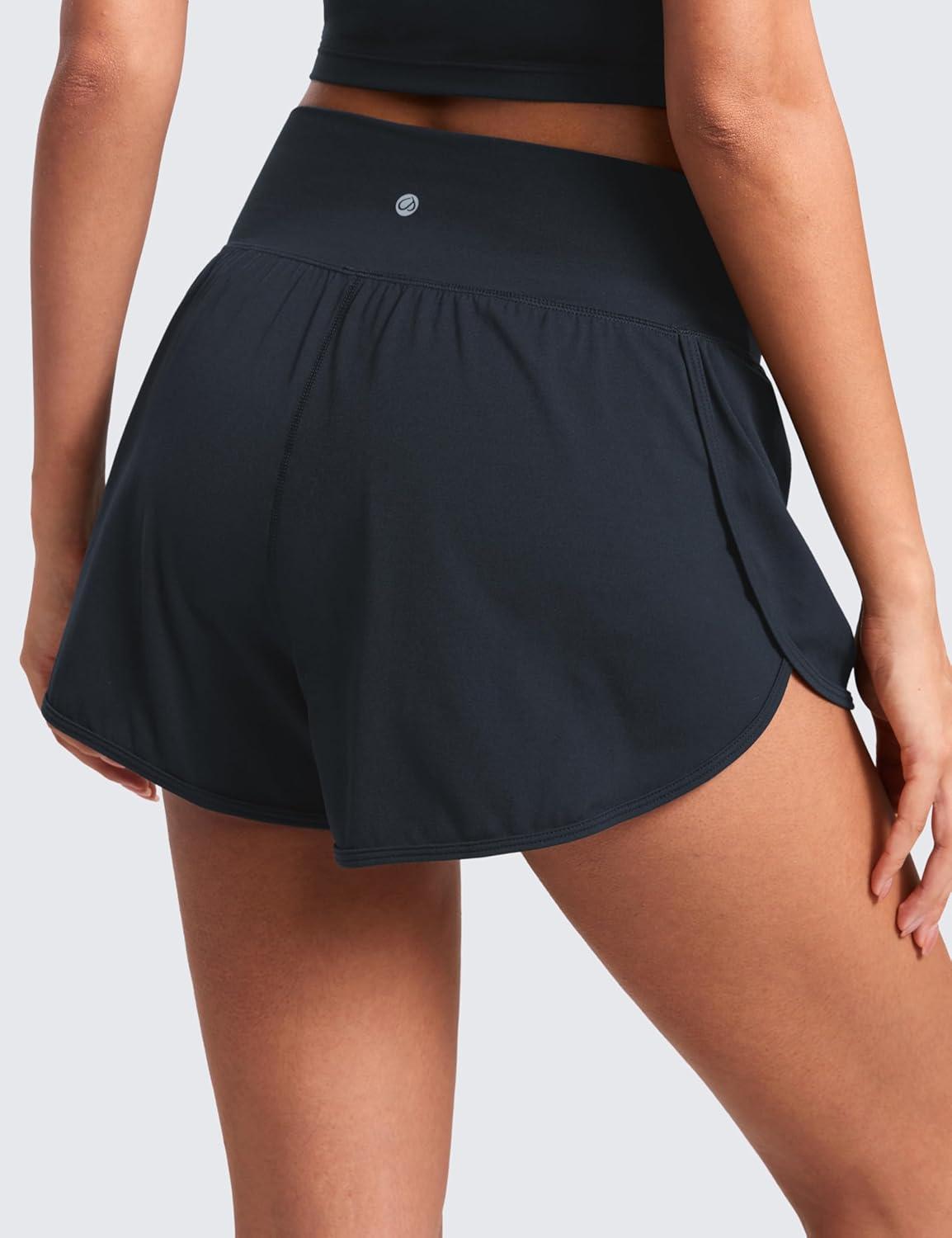 imageCRZ YOGA ButterluxeLight High Waisted Dolphin Shorts for Women 25quot Soft Split for Casual Lounge Athletic Yoga with LinerTrue Navy