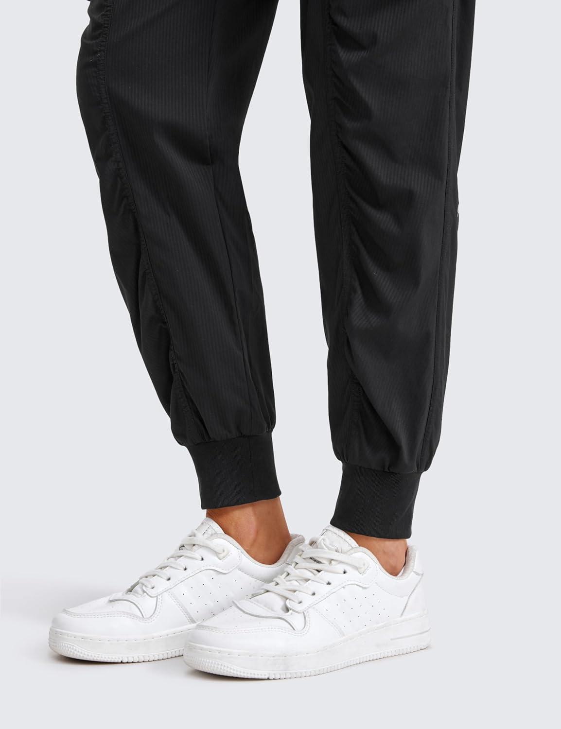 imageCRZ YOGA Cargo Joggers for Women Lightweight Ruched Workout Casual Travel Athletic Hiking Pants with PocketsBlack