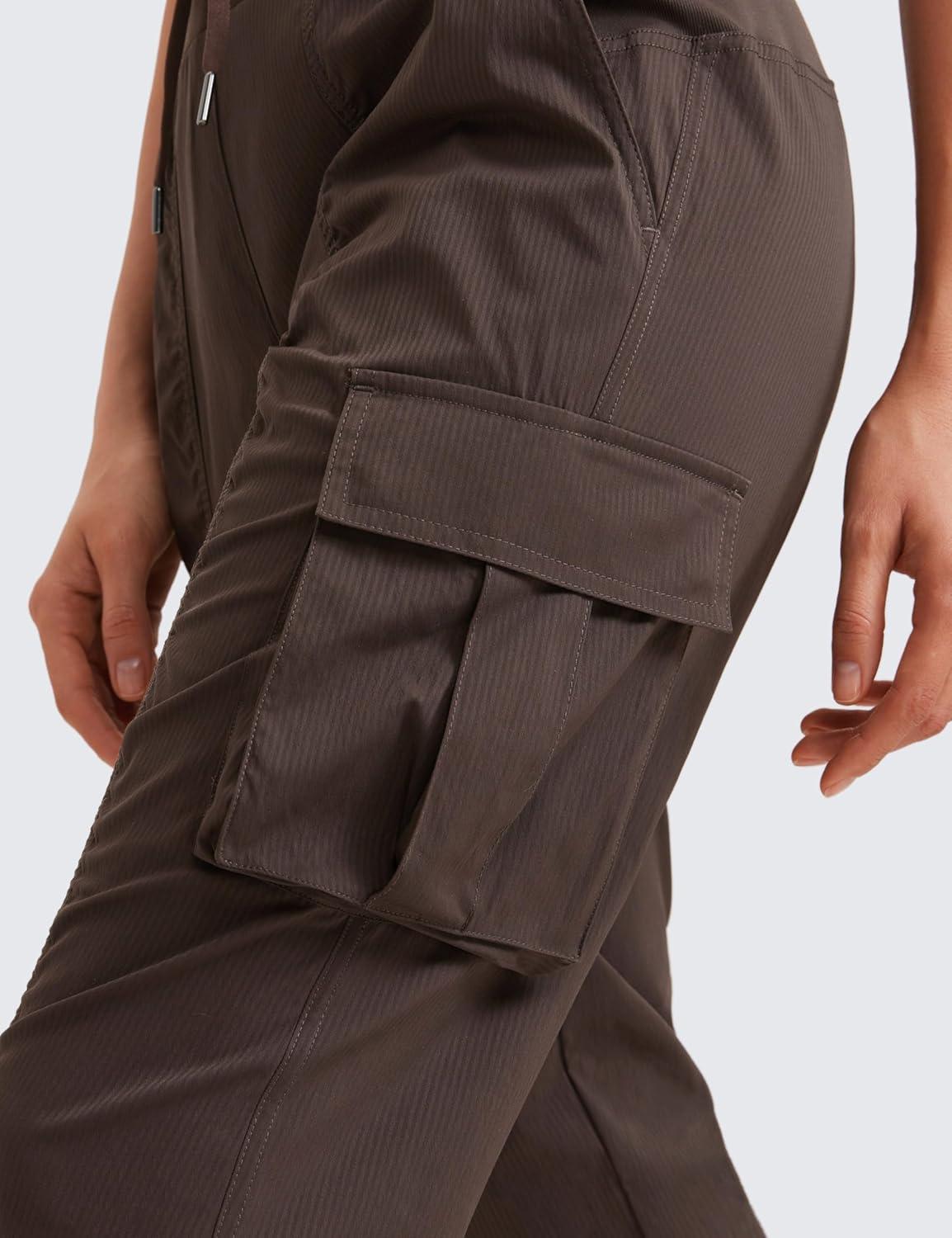 imageCRZ YOGA Cargo Joggers for Women Lightweight Ruched Workout Casual Travel Athletic Hiking Pants with PocketsHot Fudge Brown
