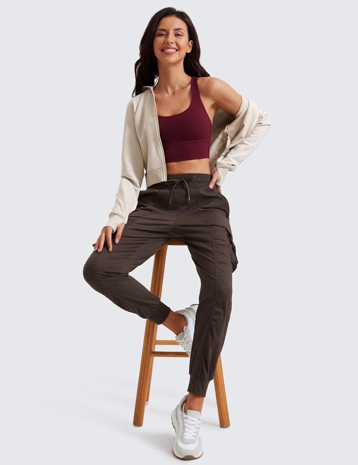 imageCRZ YOGA Cargo Joggers for Women Lightweight Ruched Workout Casual Travel Athletic Hiking Pants with PocketsHot Fudge Brown