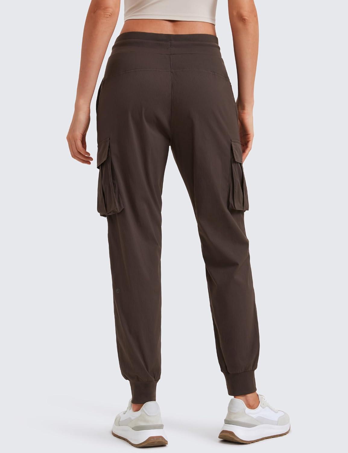 imageCRZ YOGA Cargo Joggers for Women Lightweight Ruched Workout Casual Travel Athletic Hiking Pants with PocketsHot Fudge Brown