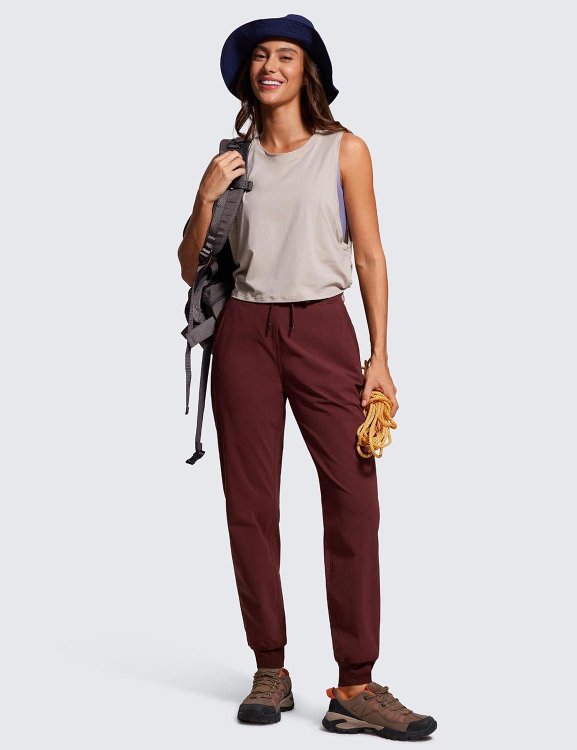 imageCRZ YOGA Casual Workout Jogger for Women 285quot Tapered Lightweight Stretch Athletic Outdoor Pants with PocketsRed Merlot