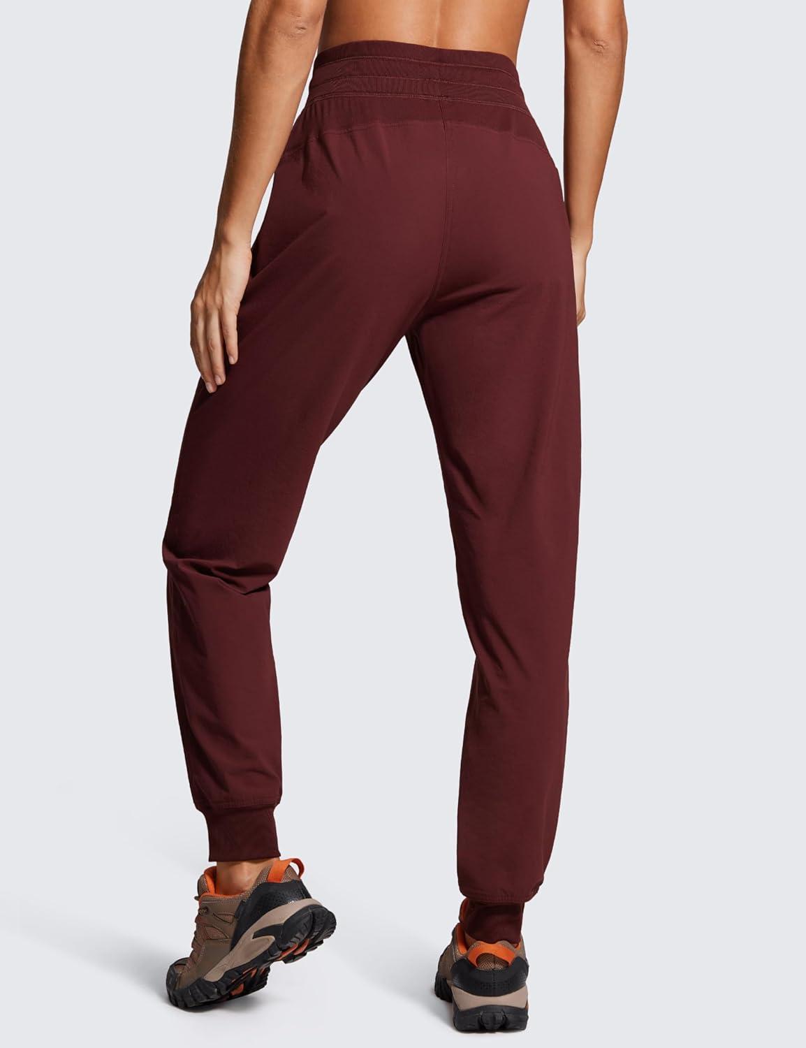 imageCRZ YOGA Casual Workout Jogger for Women 285quot Tapered Lightweight Stretch Athletic Outdoor Pants with PocketsRed Merlot