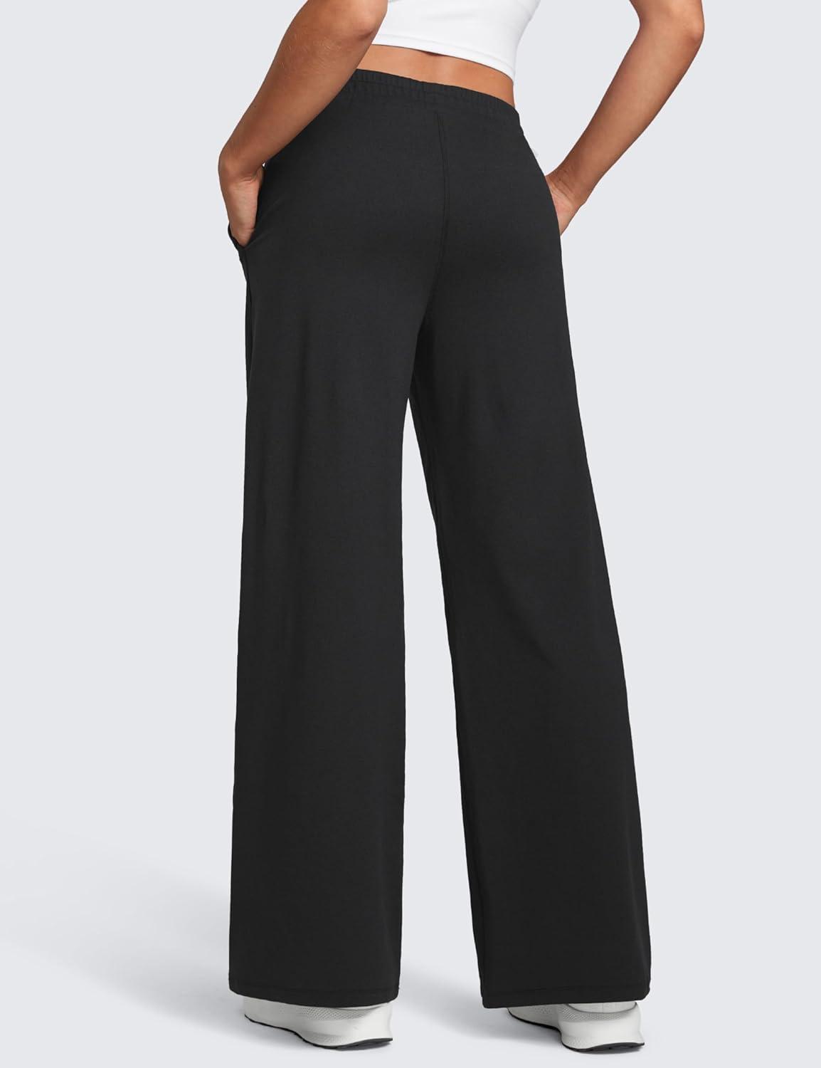 imageCRZ YOGA Cloud Jersey Wide Leg Sweatpants Women 30quot High Waisted Casual Lounge Pajama Travel Pants with PocketsBlack
