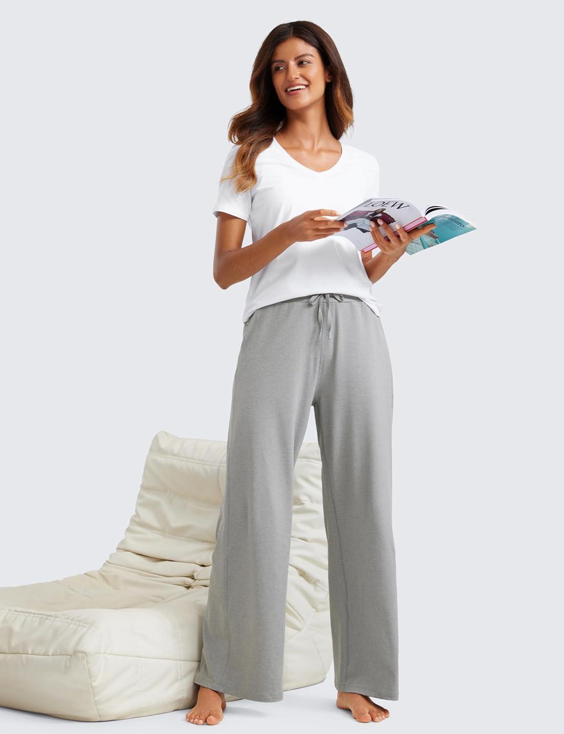 imageCRZ YOGA Cloud Jersey Wide Leg Sweatpants Women 30quot High Waisted Casual Lounge Pajama Travel Pants with PocketsSterling